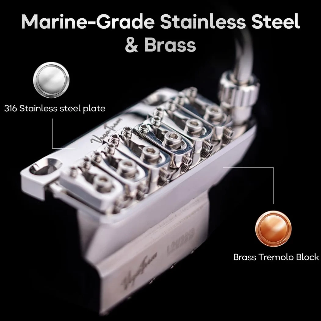 Vega-Trem VT1 - Ponte tremolo per chitarra Stratocaster standard speciale a 6 viti, per Stratocaster, senza mod, facile installazione (lucido, destro)