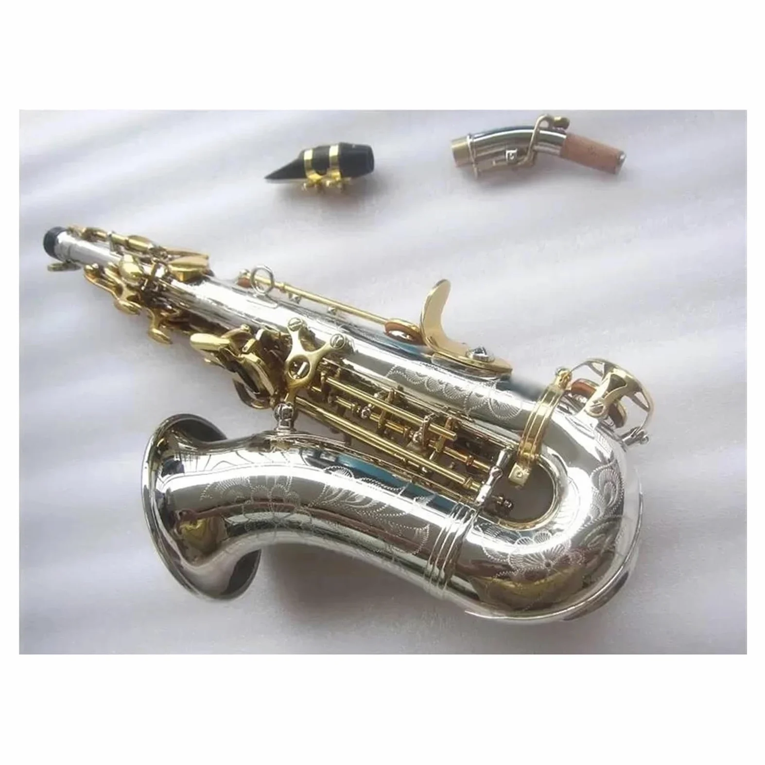 sassofono Sax Soprano Sassofono Soprano Curvo Nichel Argento Ottone Sax Con Bocchino Patch Pad Ance Piega Collo