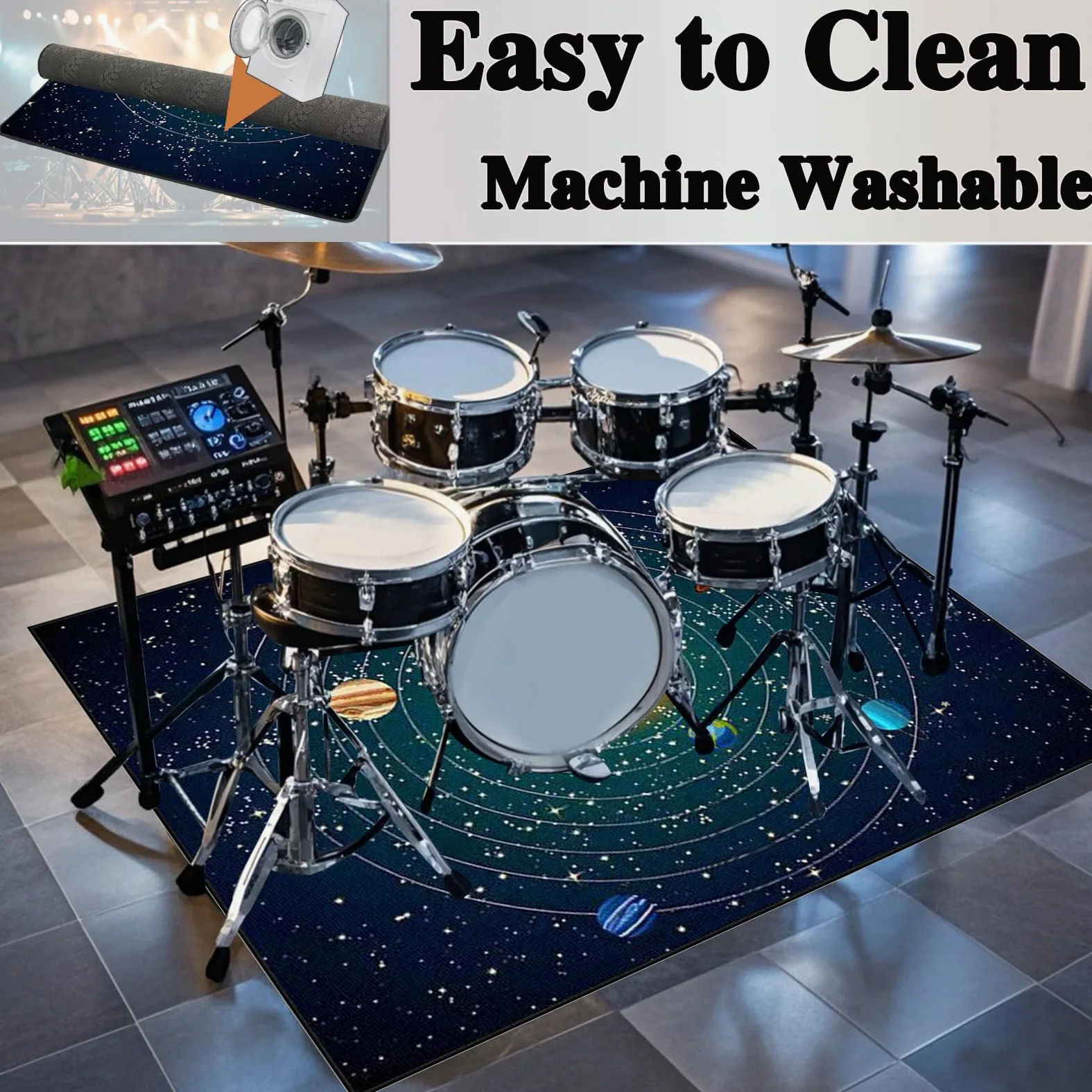 Tappeto per Batteria Tappeto a Tamburo Professionale Tappetino per Batteria Elettronica Strumenti Musicali Coperta Antiscivolo Tappetino Insonorizzato Tappeto Drum Accessori per Batteria 120 x 80 cm