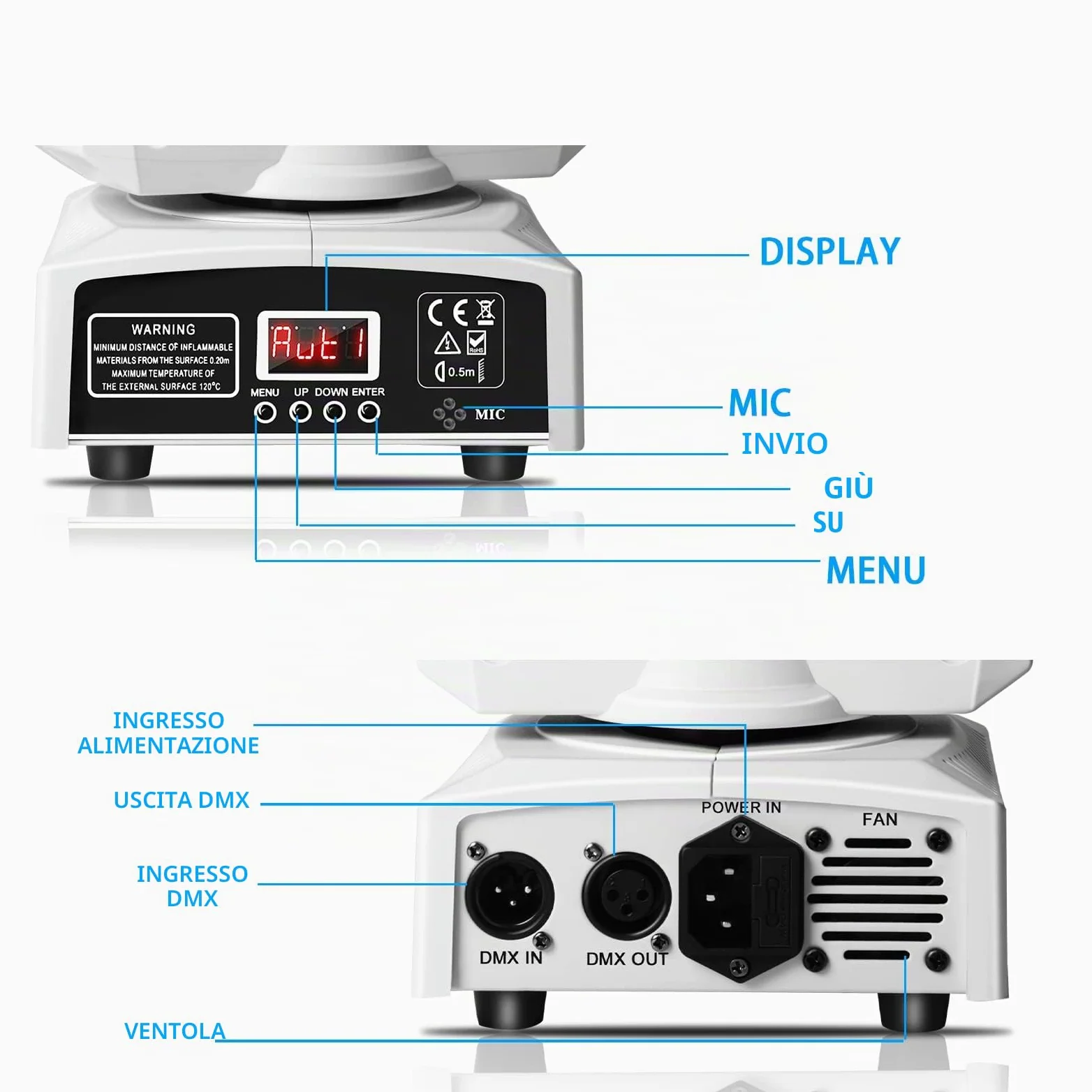 Lira LED 50 W testa mobile luce per festa 8 motivi 8 colori 9/11 CH per festa a casa, matrimonio luce (bianco)