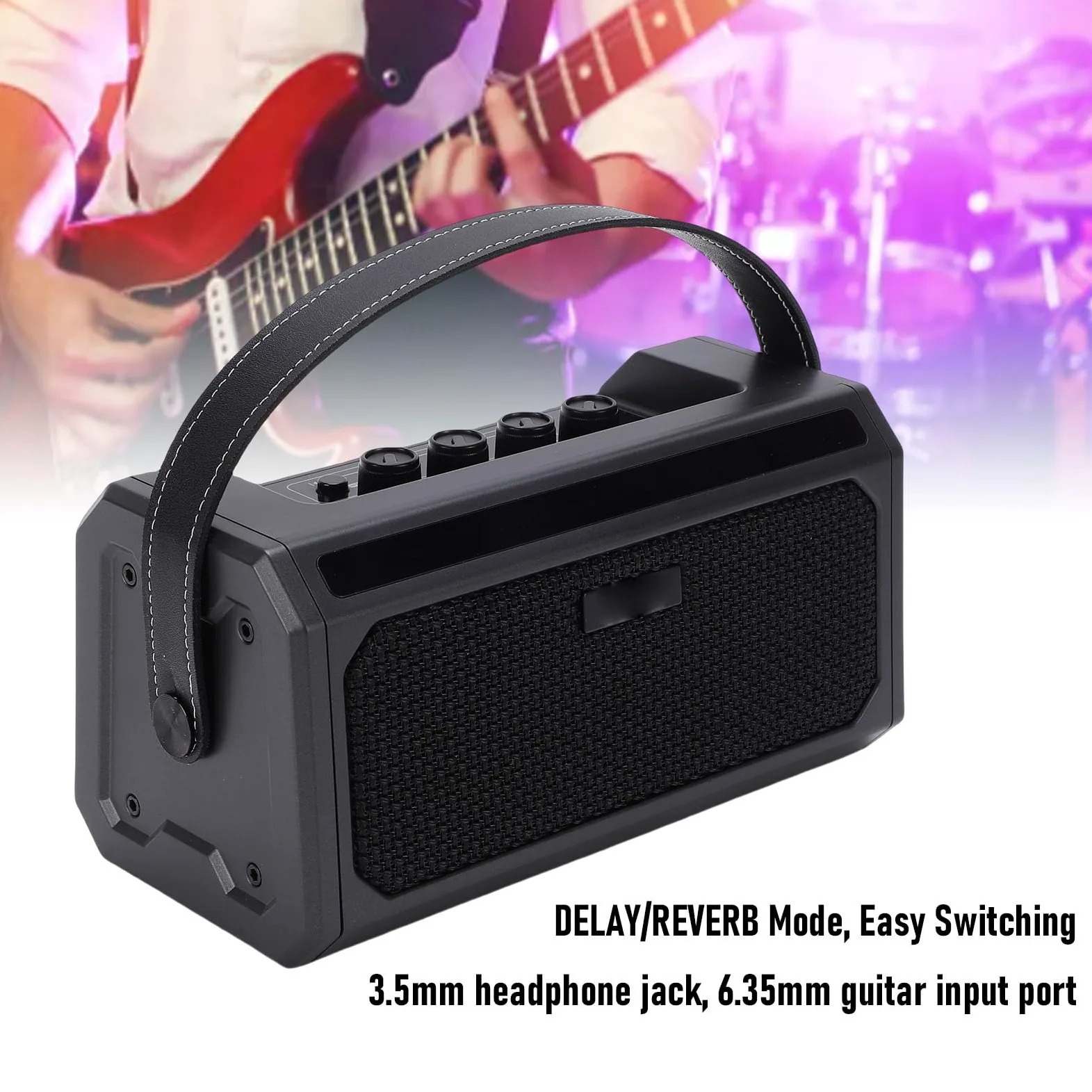 Asixxsix Amplificatore per Chitarra Elettrica, Amplificatore per Esercitazione per Chitarra Elettrica Ricaricabile, Altoparlante Portatile con Jack per Cuffie, Piccolo