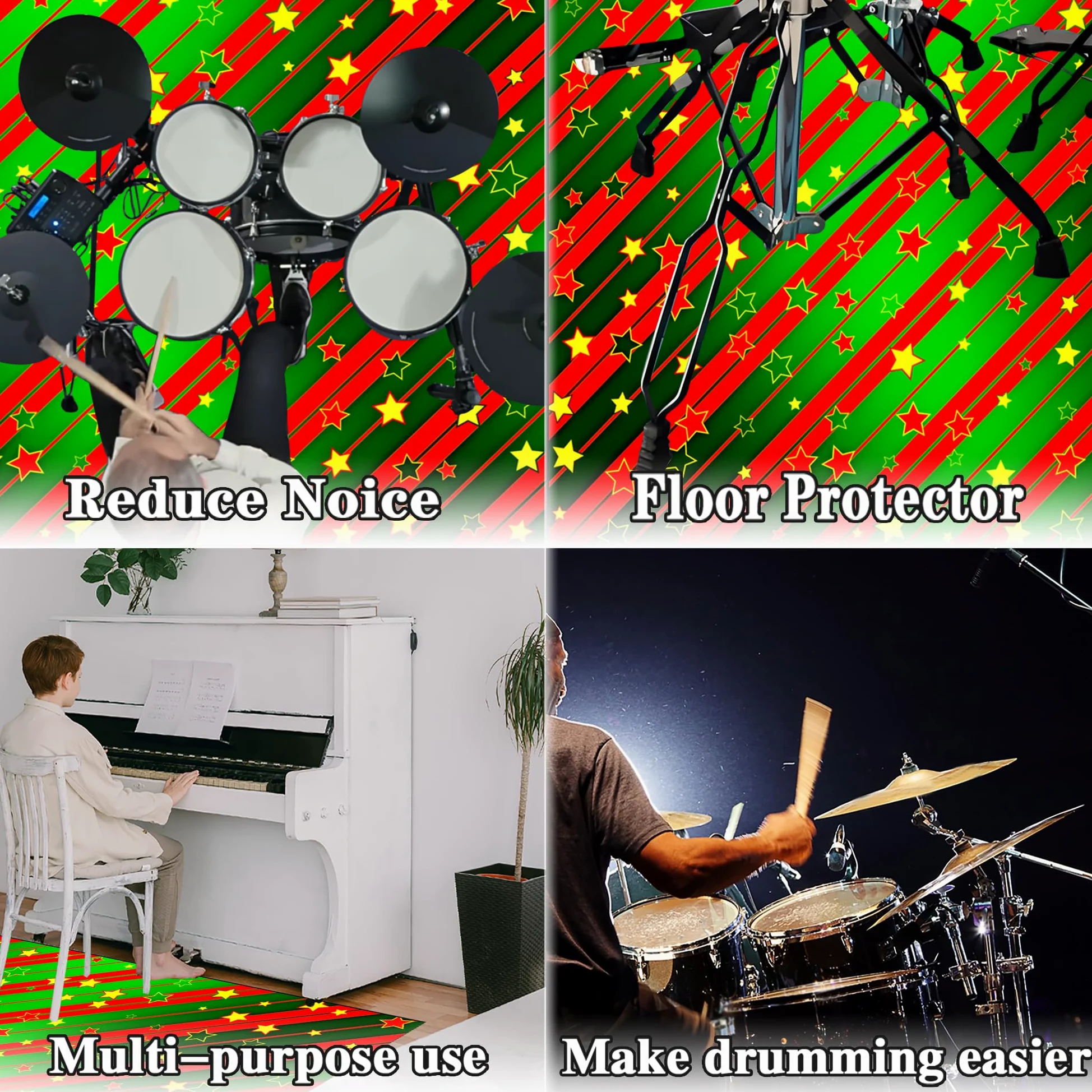 Tappeto per Batteria Professionale Tappeto a Tamburo Tappetino Insonorizzato per Batterie elettroniche Rullante Acustica Snare Drum Grancassa Strumenti Musicali Coperta Antiscivolo 230 x 180 cm