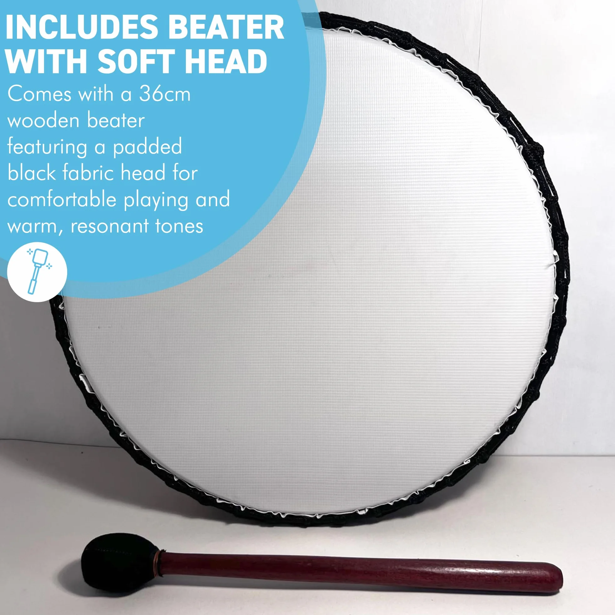 Grande tamburo sciamanico vegano da 40 cm con battitore in legno, strumento a percussione con suono profondo risonante
