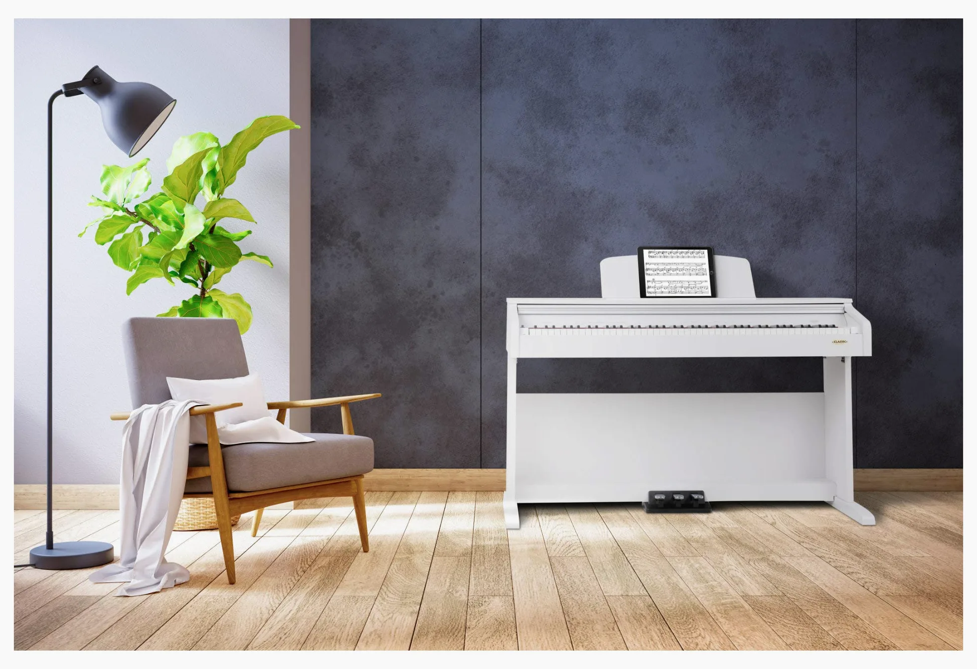 Classic Cantabile DP-210 WM E-Piano bianco opaco, Polifonia a 64 voci | Tastiera HA-88-S500 con 88 tasti a meccanica a martello, Soft, Medio, Hard, 1 brano demo interno, 26 suoni WMA, 2 x cuffie