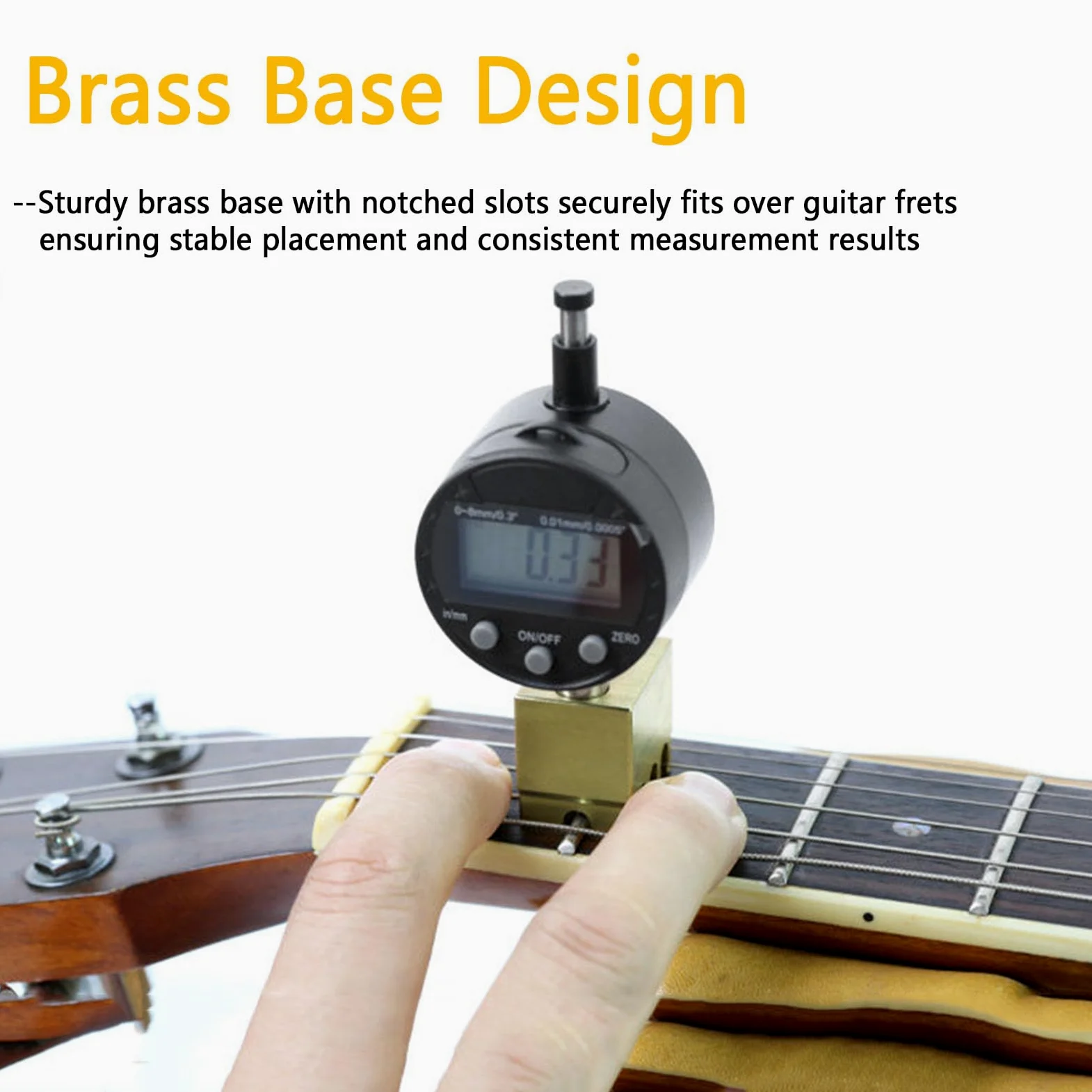 Misuratore di Precisione Dell'altezza delle Corde per Chitarra, Digitale/analogico, con Base in Ottone, Precisione di Misurazione 0,0005", per Chitarra Acustica/elettrica