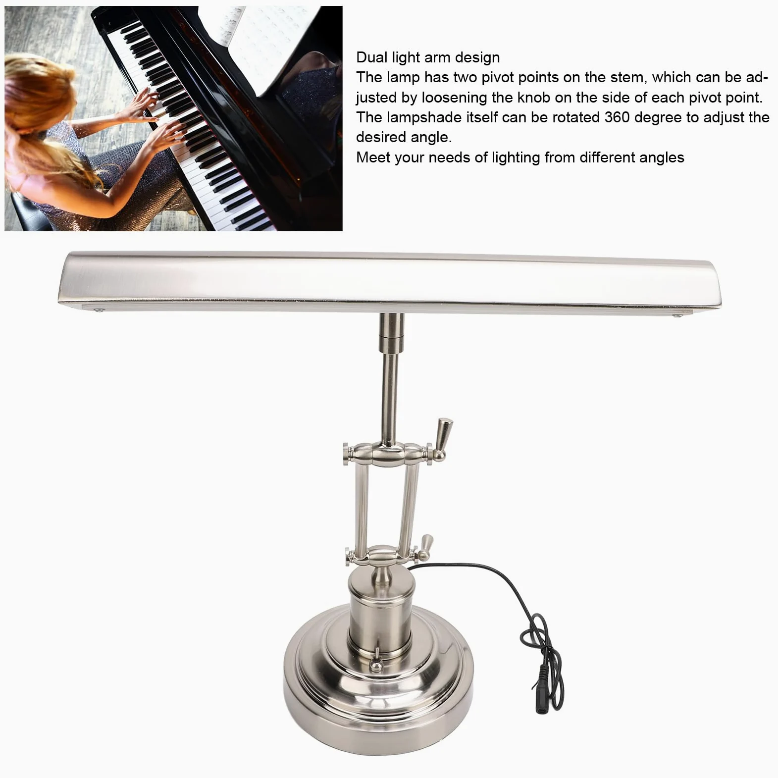 GOWENIC Lampada per Pianoforte retrò, Supporto per Lampada per Pianoforte retrò Dimmer a Tre Posizioni, Lampada per Pianoforte Pendente retrò Dal Design a Doppio Braccio, Lampada da