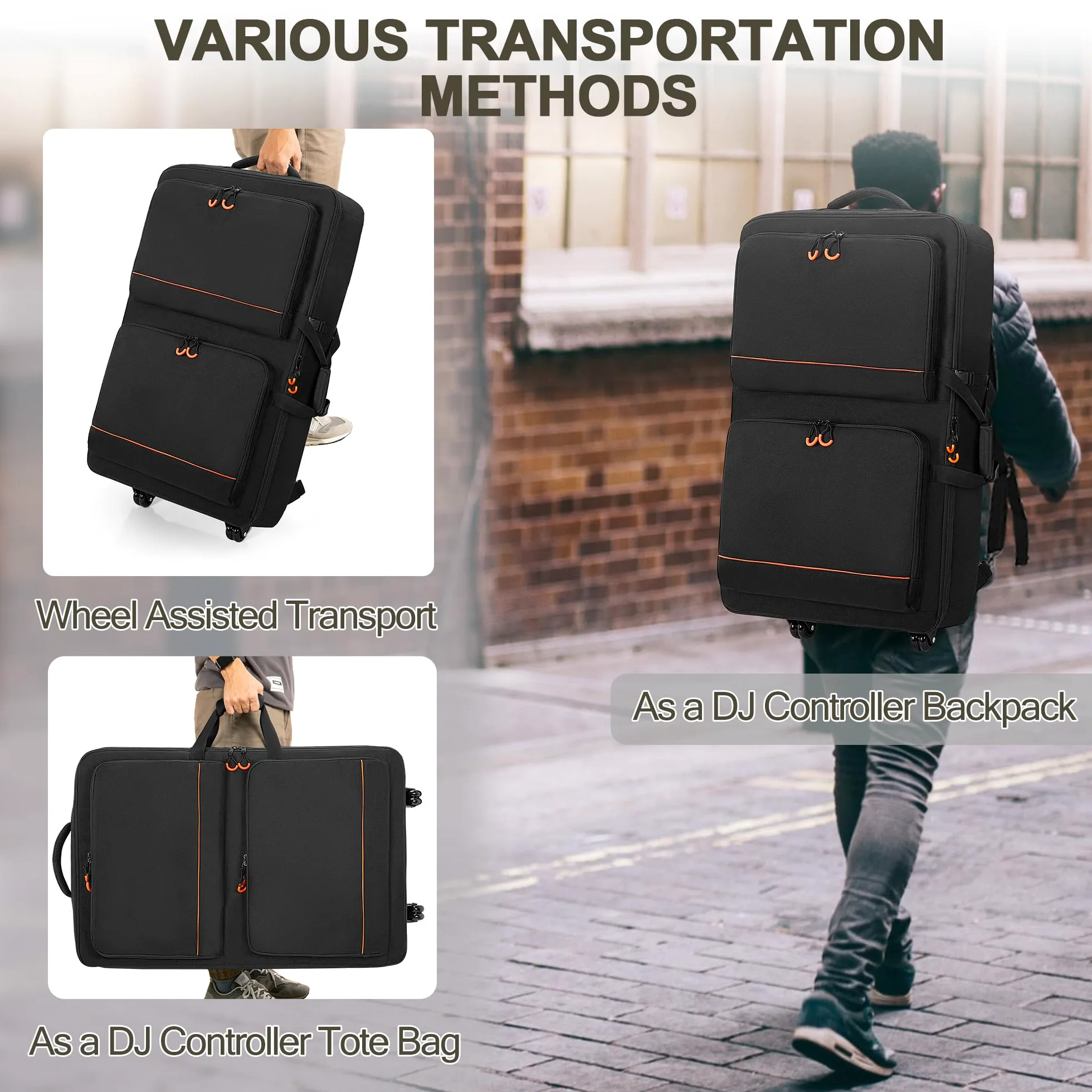 Rexmica Borsa da Trasporto per Controller DJ con Ruote, Compatibile con Pioneer XDJ RX2/ XDJ RX3/ XDJ-RX/DDJ-FLX10/ DDJ REV7/ DDJ 1000SRT, Zaino con Ruote Imbottito con 2 Tasche per DJ Mixer Accessori