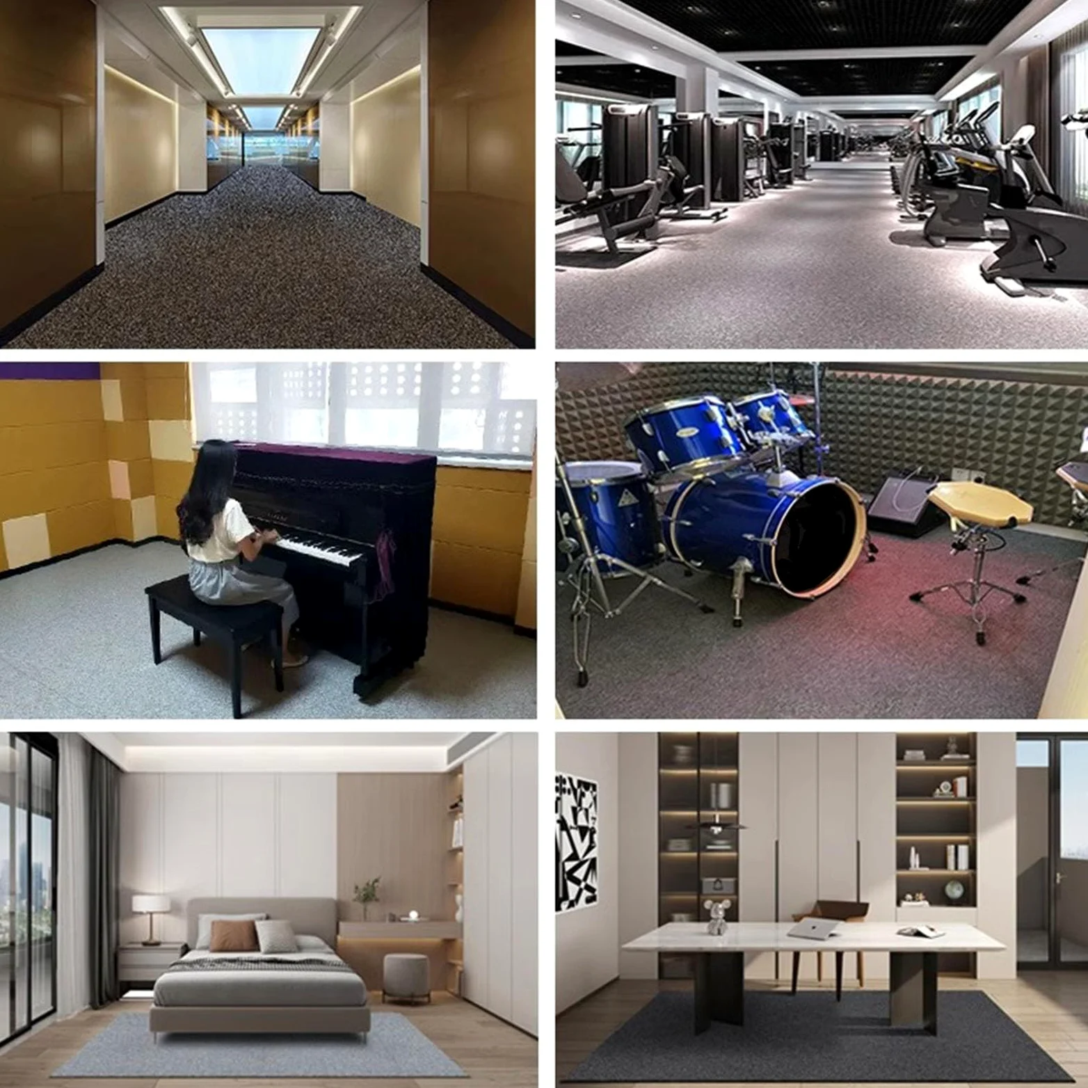 Tappetino Fonoassorbente per Interni, Antiscivolo e Protettivo per Pavimenti, Copertura Completa per Hotel, Palestre, Aree Commerciali, Studio di Registrazione, Pianoforti e Batterie
