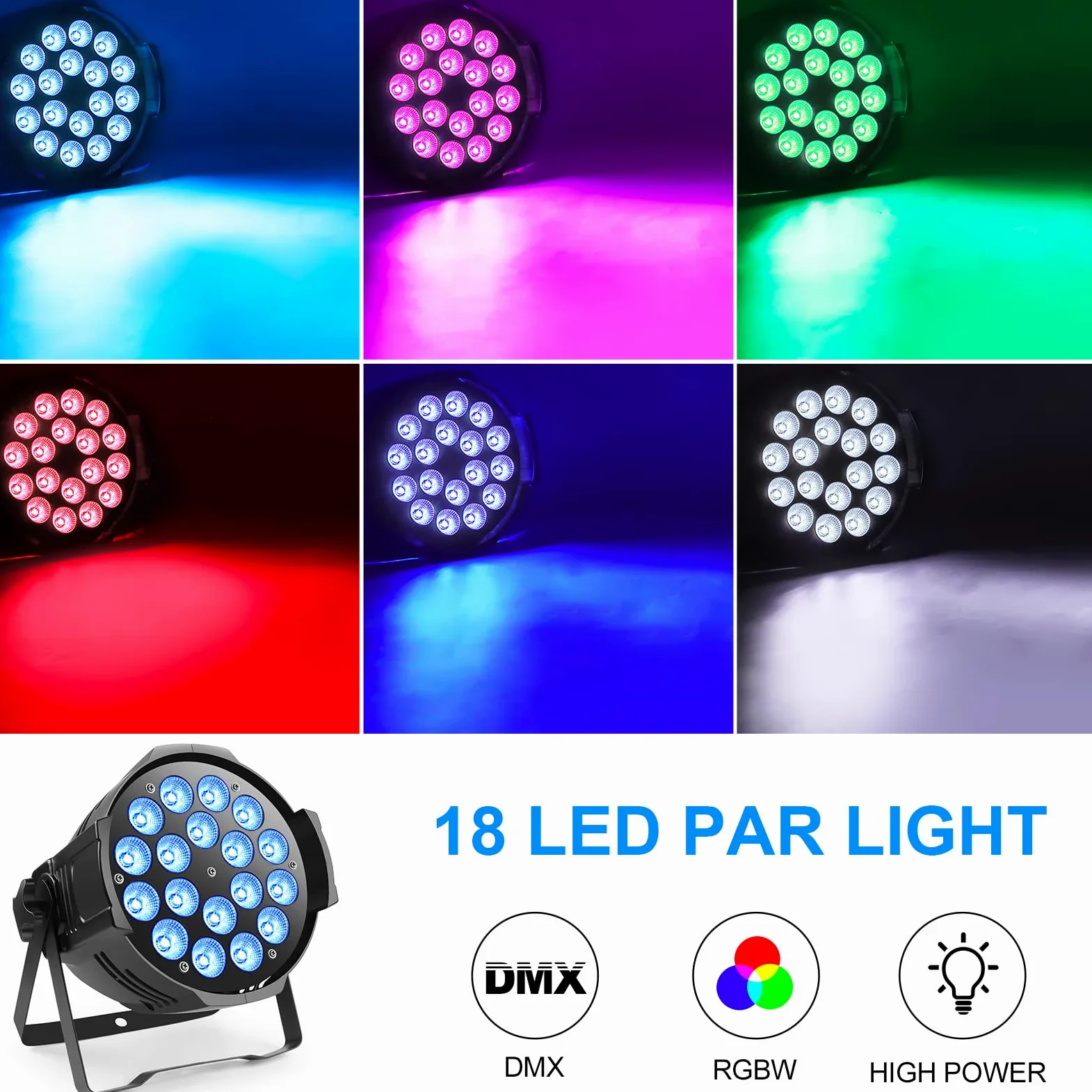 U`King 2PCS Faro Par 18 x 15W LED Luce da Palcoscenico 4 in 1 RGBW Par LED per Illuminazione Palcoscenico con DMX512 e 8 Canali per Feste, Discoteca, Matrimonio, Natale