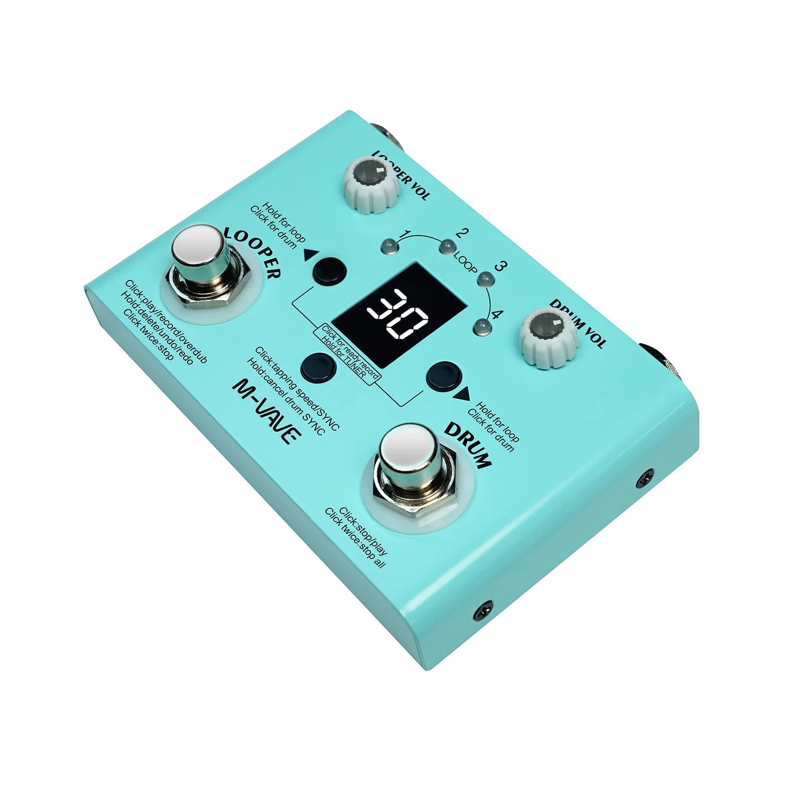 LOST TEMPO Pedale Effetti Drum & Looper 2-in-1 Mini Effector - Doppio Pedale per Chitarra con 30 Tamburi e 4 Loop - Sintonizzatore ad Alta Precisione