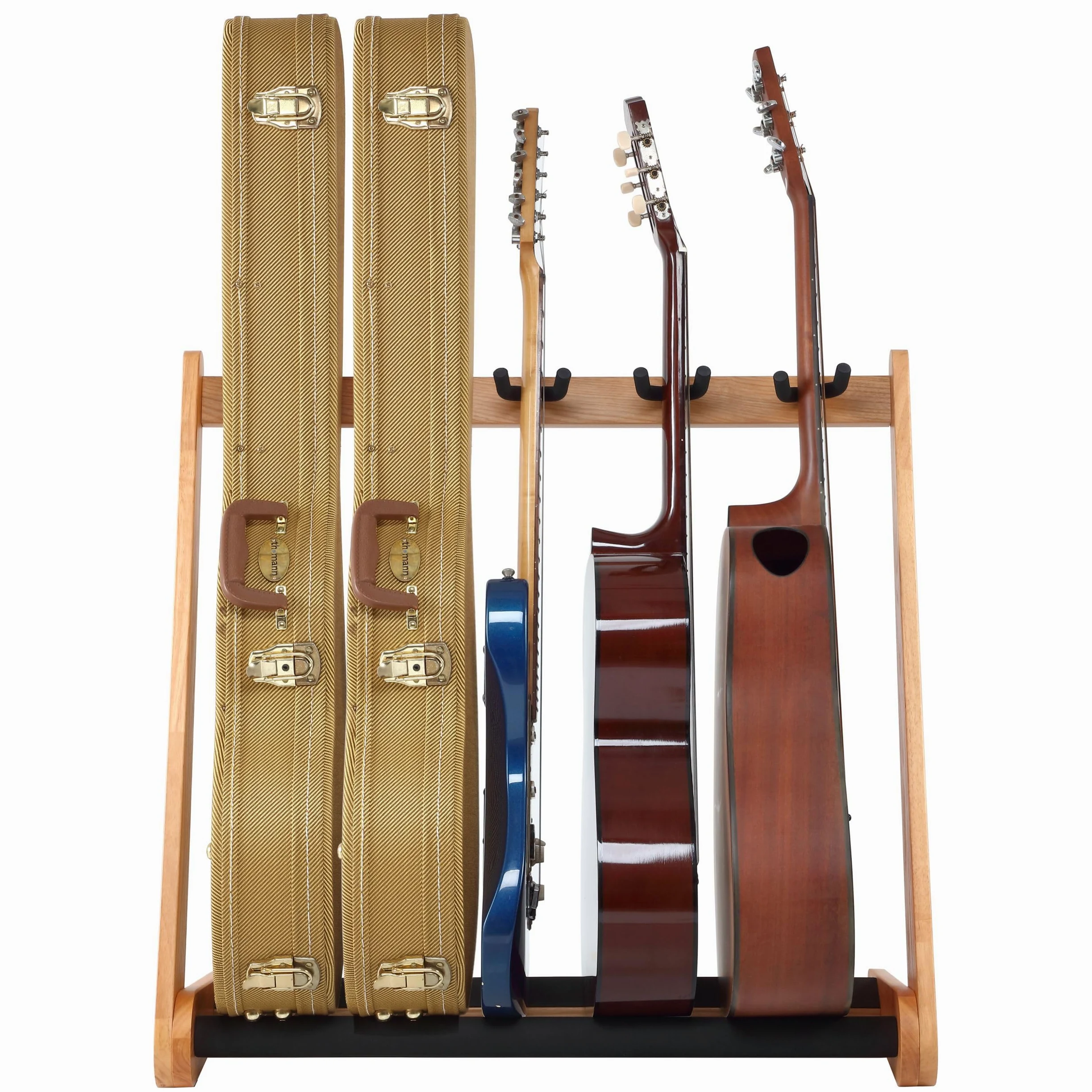 Nefelibata Supporto multiuso per chitarra 5 stand Supporto da pavimento per chitarra in legno per chitarre e custodie, chitarre elettriche, chitarre acustiche, bassi, violoncelli - Frassino tedesco