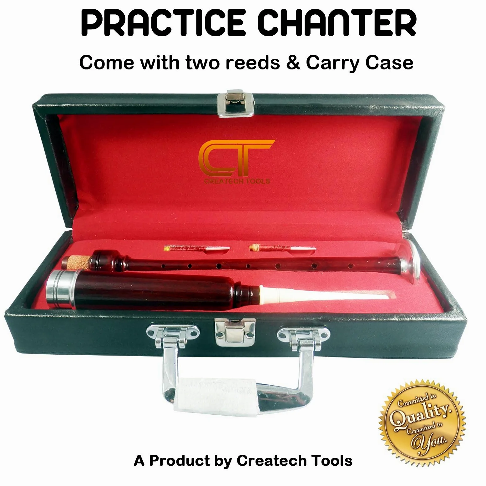 Createch Tools - Bagpipe scozzese, custodia per il trasporto e canne da pesca, colore: marrone scuro