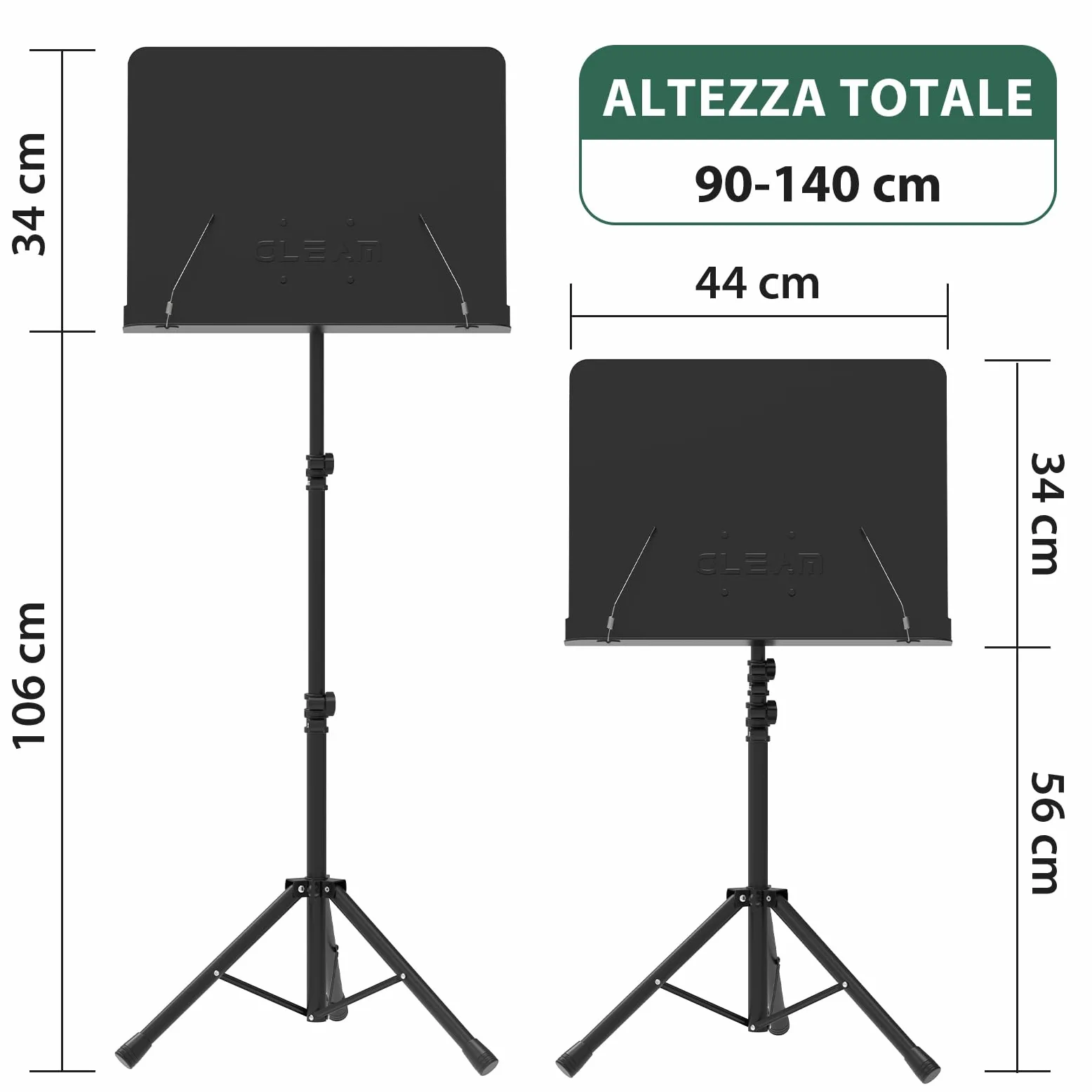 GLEAM Leggio per Spartiti - Interamente in Metallo con Borsa da Trasporto, Supporto per Telefono, Porta Spartiti e Clip, Supporto per Libri da Tavolo 5 in 1