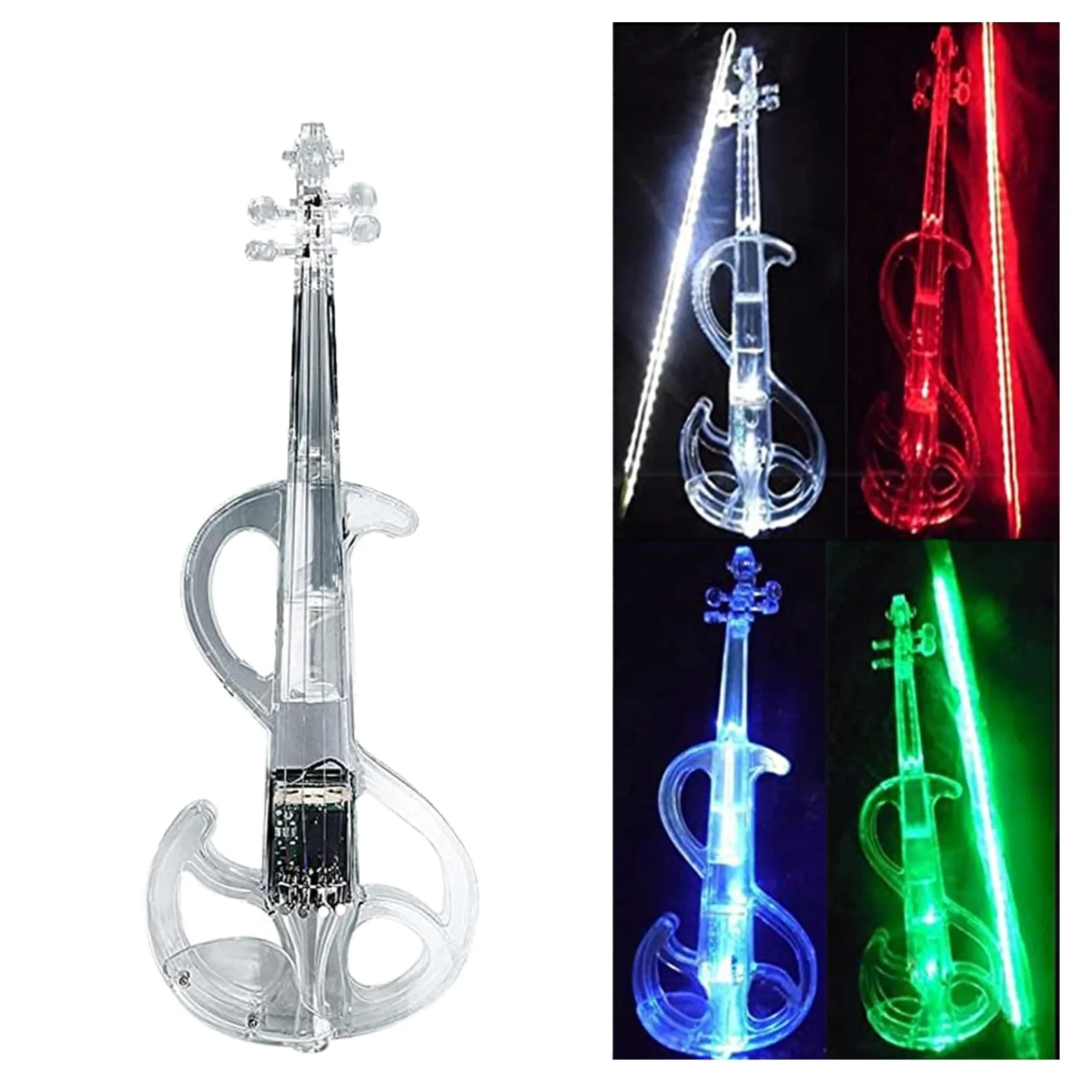 Violino Elettronico Luminoso Con Custodia Per Archetto 4/4 Strumento Musicale Violino(Green)