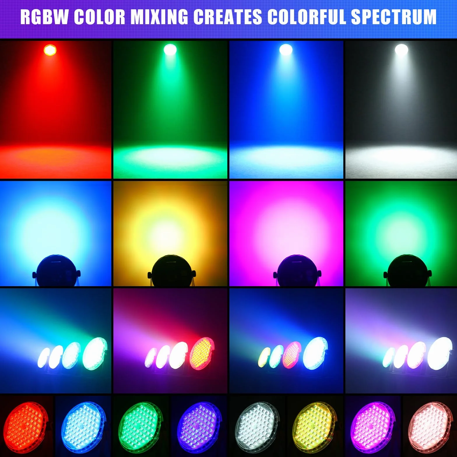2 pezzi Par LED 120 W, luci da palco led, con telecomando, luci dj professionali RGBW 4 in 1, effetto arcobaleno, 8CH/DMX512/strobo discoteca, per feste, matrimoni, bar, club, decorazione
