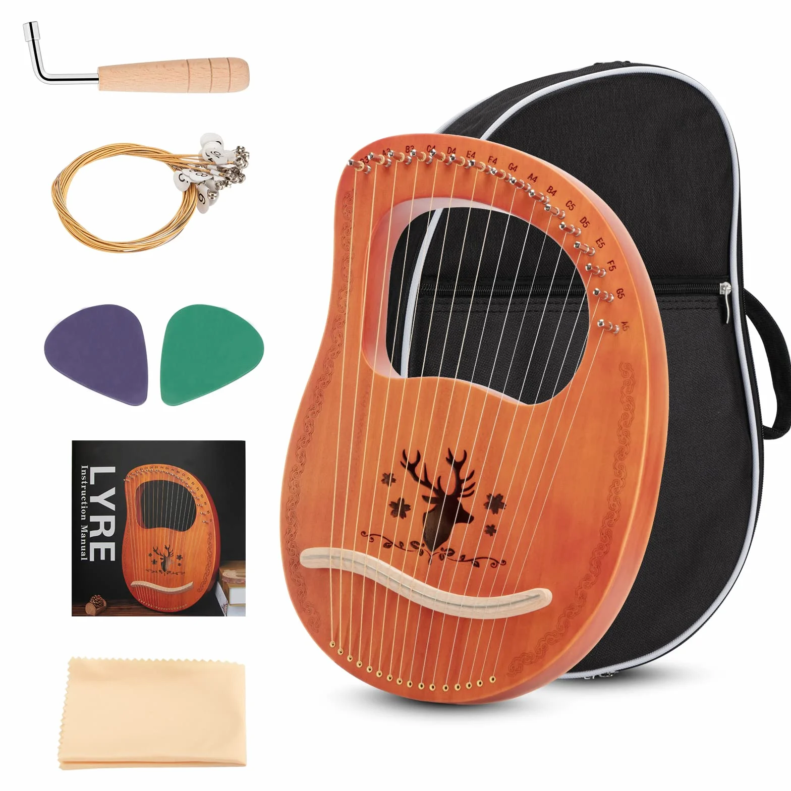 Arpa Lira 16 Corde Portatile In Mogano, Lyre Harp con Borsa Per Il Trasporto Sostituire Set di Corde, Arpa Celtica Strumento Musicale Per Gli Amanti Della Musica Principianti Bambini Adulti