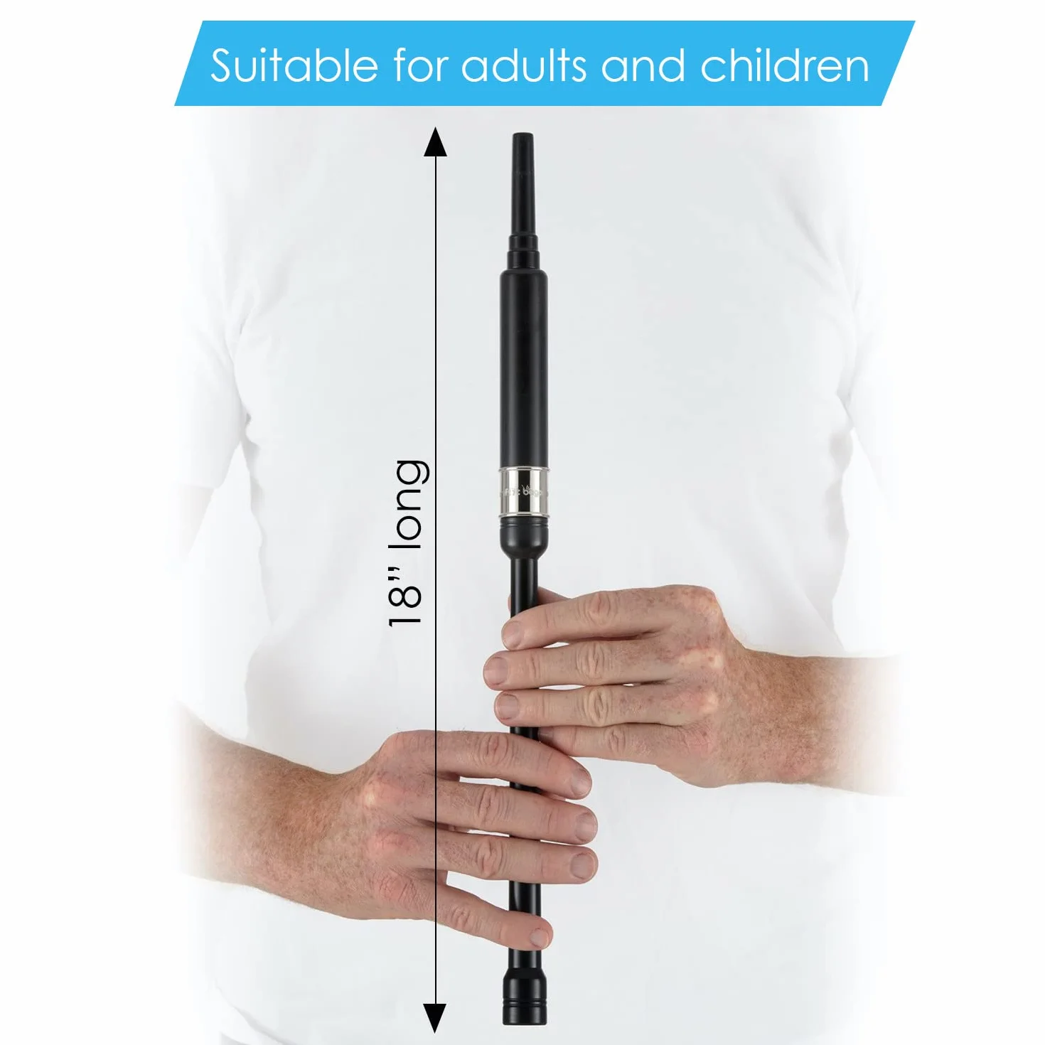 Bagpipe Practice Chanter 18 inches long, full size hole spacing, Nickel Plated Engraved Ferrule. Breathable Black Case. Bagpipes for Beginners Adult, 2 Bagpipe Practice Chanter Reeds