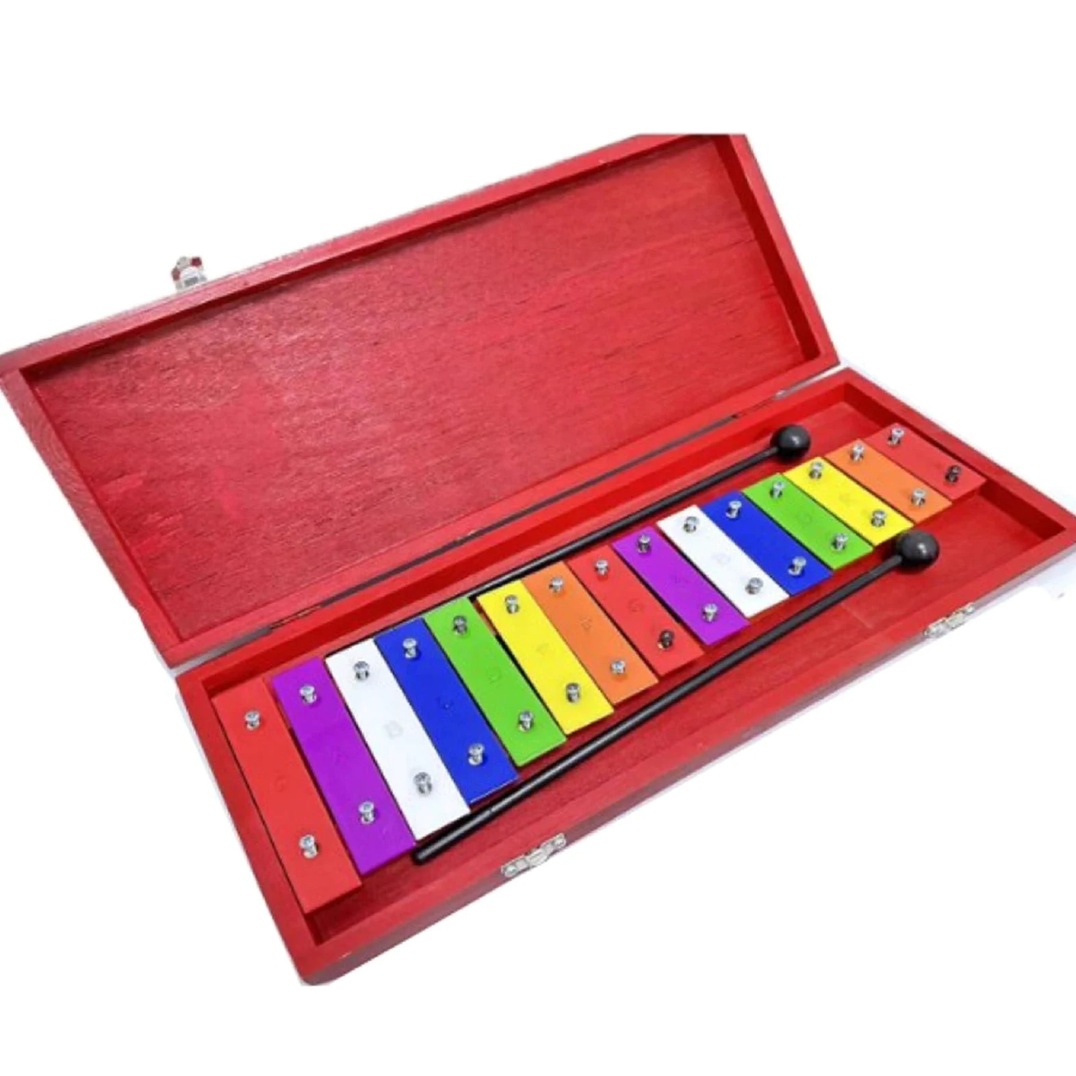 Confezione in scatola di legno per strumento a percussione xilofono glockenspiel con piastra in alluminio da 15 note Glockenspiel Strumento A Percussione