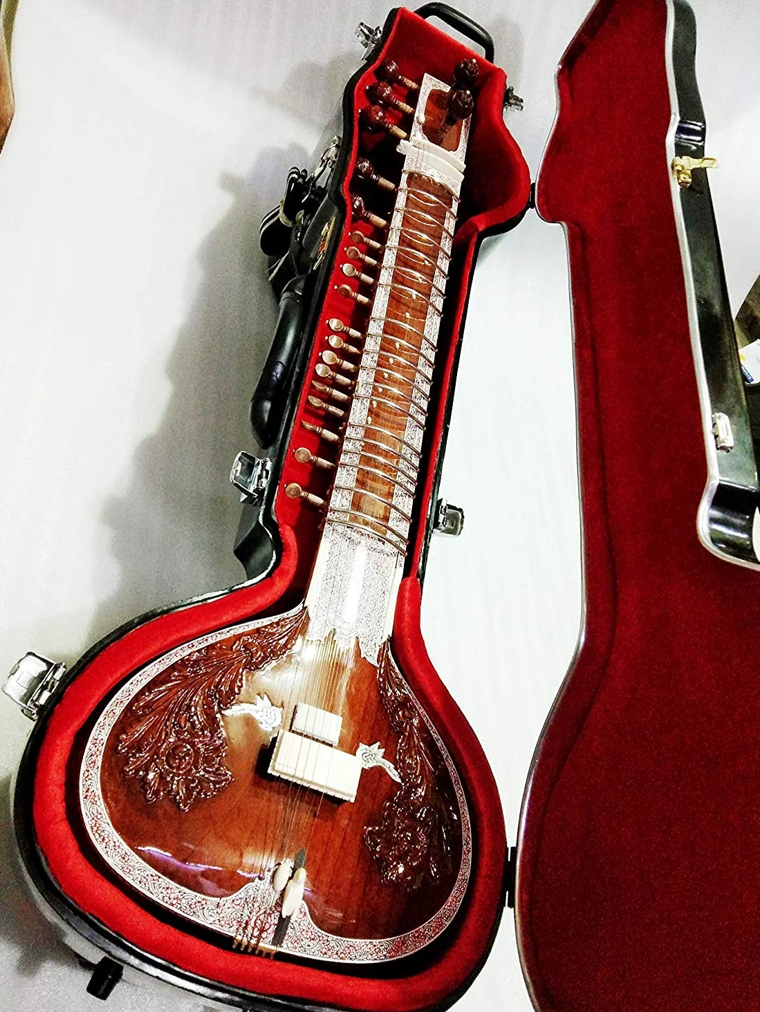 PINK-LOTUS SITAR, alta qualità concerto professionale, stile Ravi Shankar con scatola in fibra