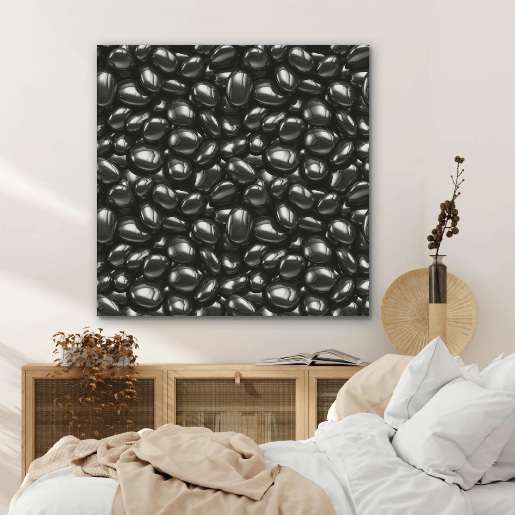 MuchoWow© Pannelli Fonoassorbenti Parete Acustici 90x90 cm Insonorizzanti Pannello Fonoassorbente Design Isolante Acustico Fonoisolanti Insonorizzazione Stanza Nero - Lucido - Pietre