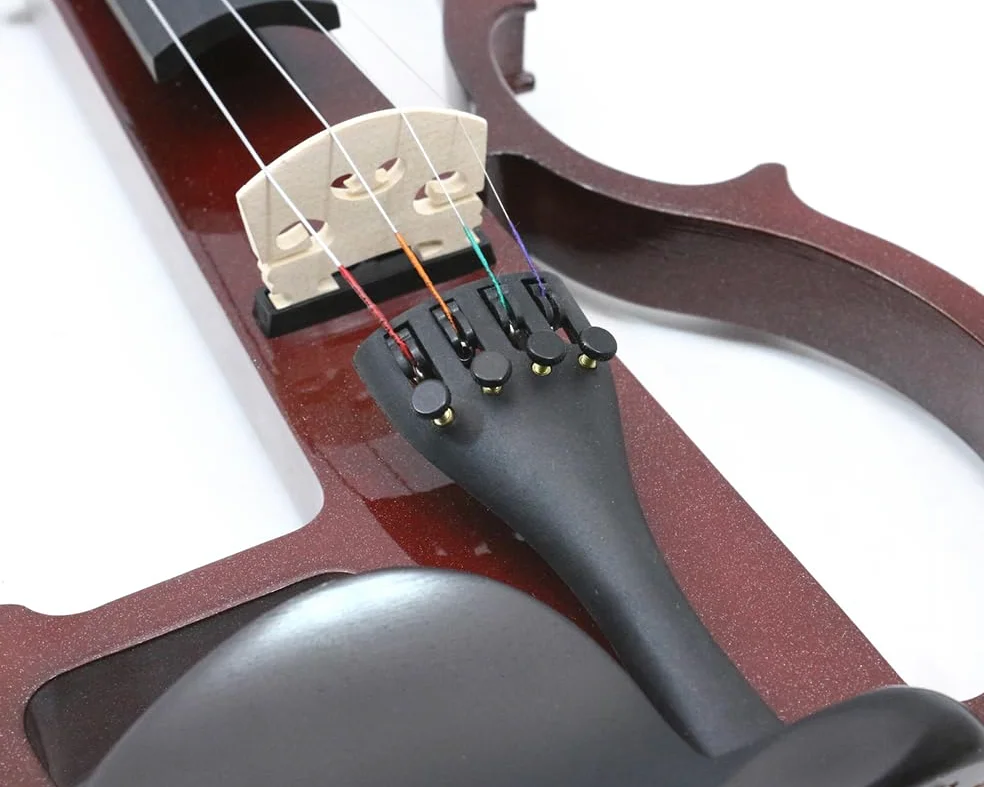 Violino elettrico 4/4 intero silenzioso in legno massello con accessori in ebano, con custodia, arco, cuffie, cavo, corde per studenti, principianti e adulti (Rosso vino), EV8 presa jack