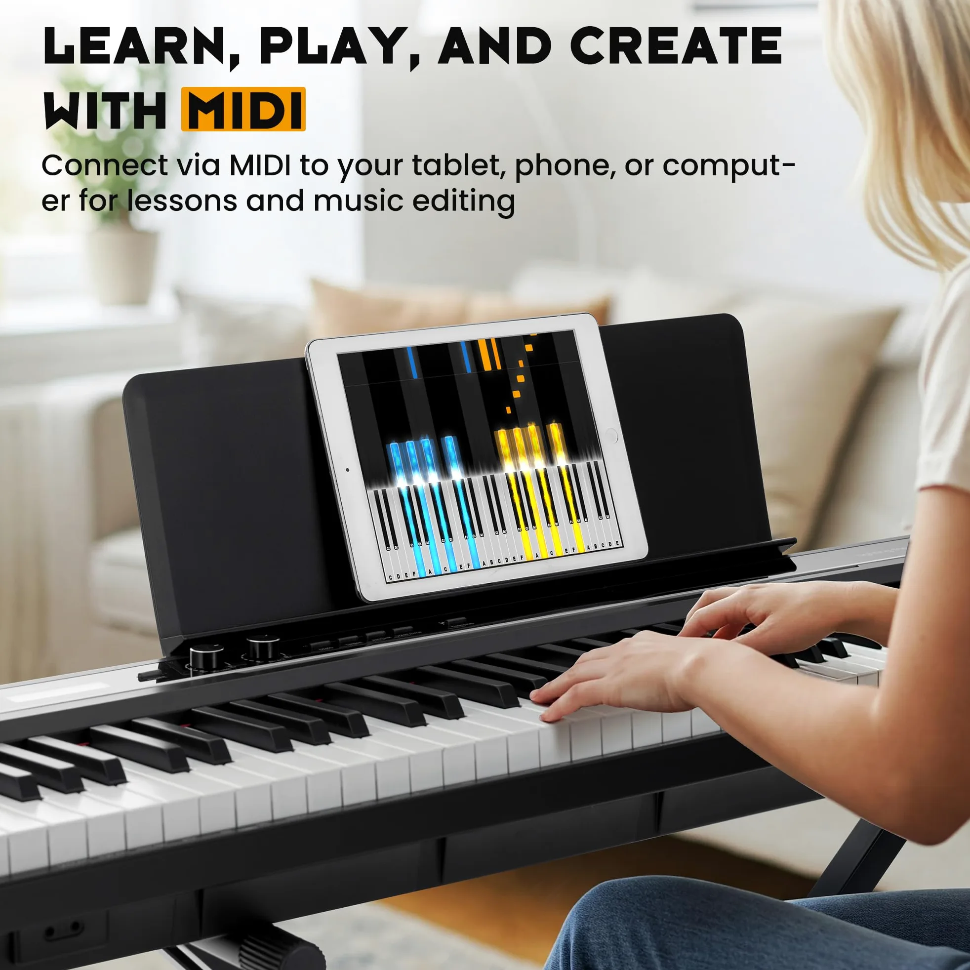 CAHAYA Pianoforte Digitale a 88 Tasti – Piano Elettrico Semipesato per Principianti con Supporto a Doppia X, 3 Pedali e Leggio