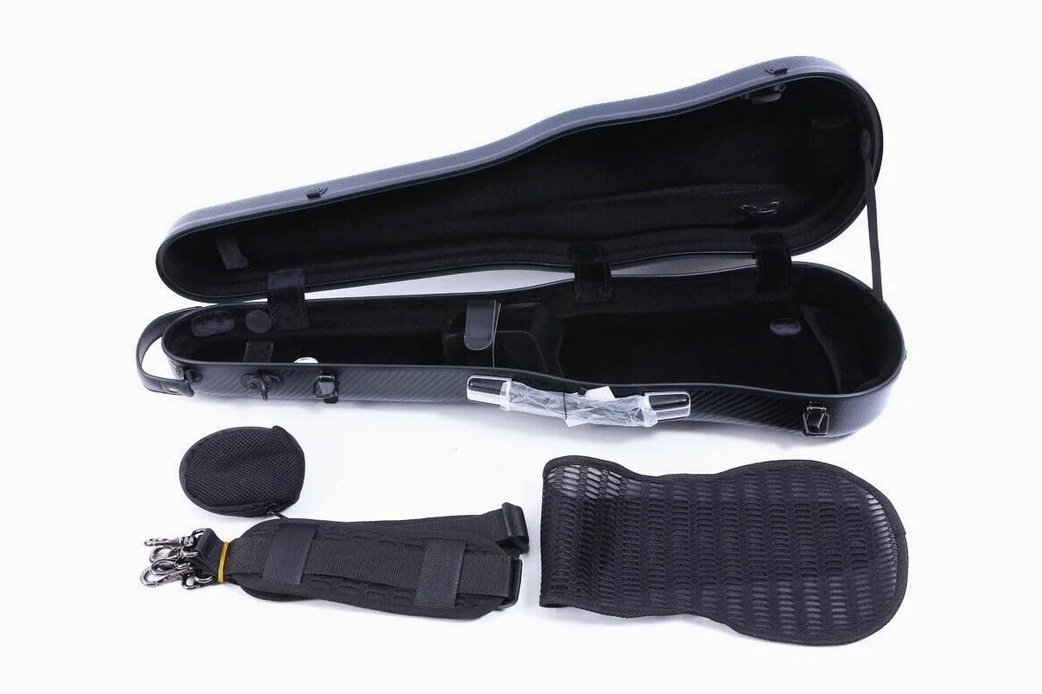 Custodia rigida per violino 4/4, leggera, in fibra di carbonio, robusta, protettiva, con cinghie posteriori regolabili e comoda fibbia di bloccaggio, 1,54 kg, rosa (black)