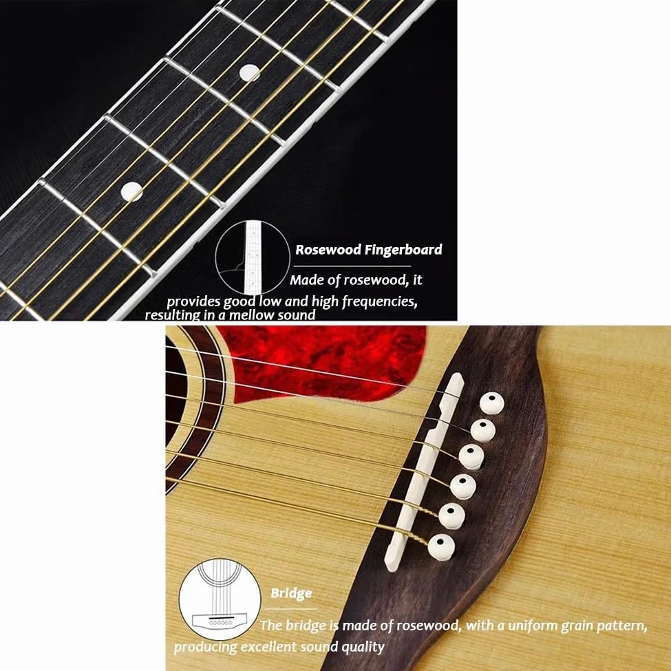 Chitarra Acustica Elettrificata Da 41 Pollici, Chitarra Acustica Full-size Con Spalla Mancante, Tavola Armonica In Abete Massello, Fondo E Fasce In Mogano, Ottime Prestazioni(Natural wood colo)