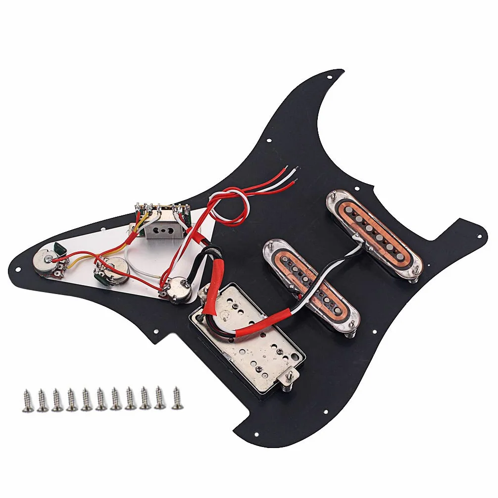 Alnicov Set battipenna precablato caricato SSH Pickup humbucker a bobina singola SSH Alnico V ， per sostituzione chitarra elettrica Fender Strat ST ， Nero