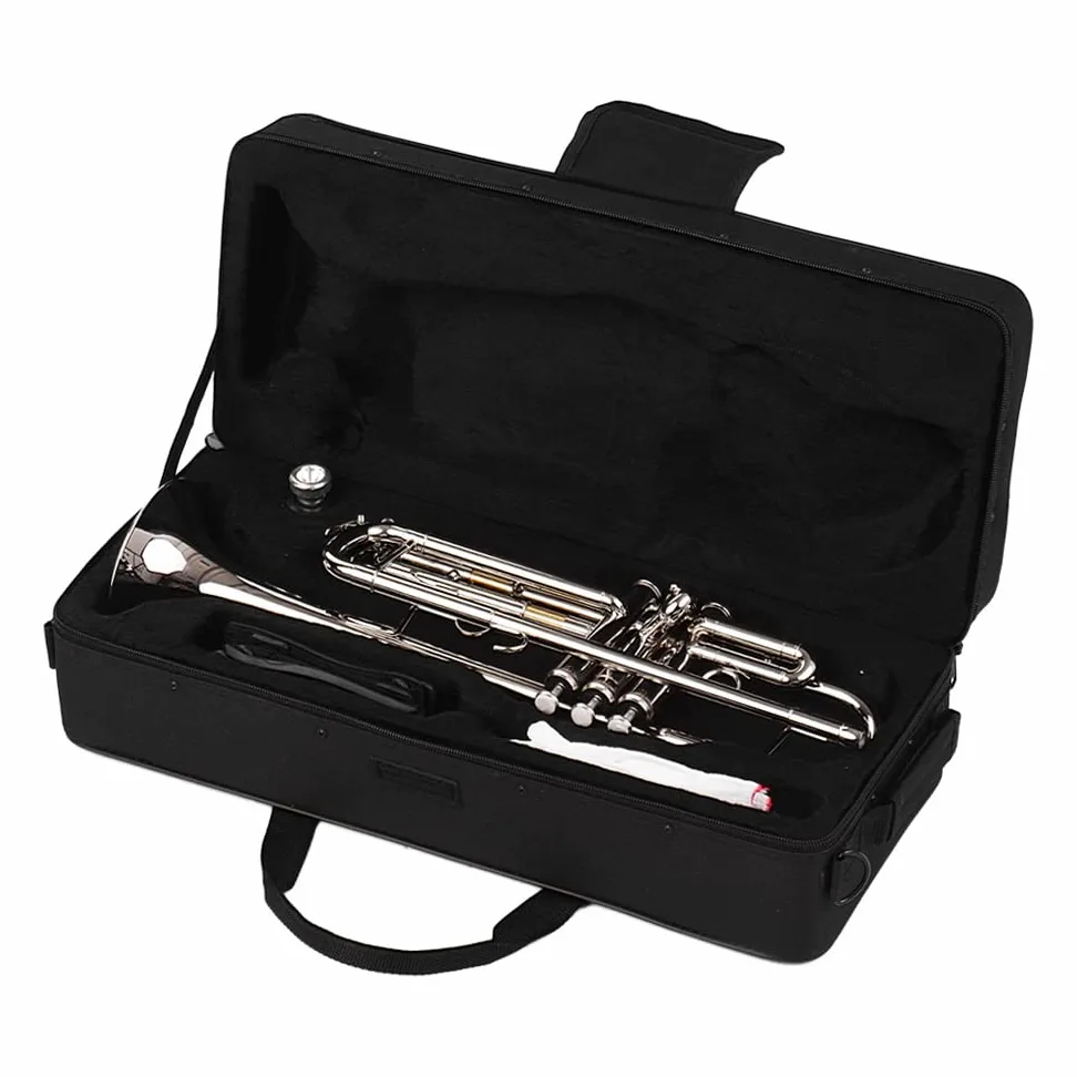 Tromba in Sib Standard Sib Tromba Materiale Ottone Nichel Placcato Strumento a Fiato con Bocchino Borsa per il Trasporto Guanti Panno di Pulizia