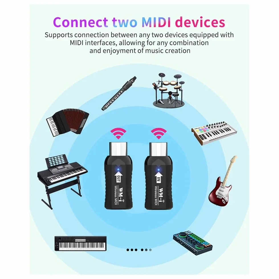 Trasmettitore Ricevitore Audio per Chitarra Wireless Midi Ricaricabile Adattatore Midi Wireless per Tastiera di Pianoforte Digitale