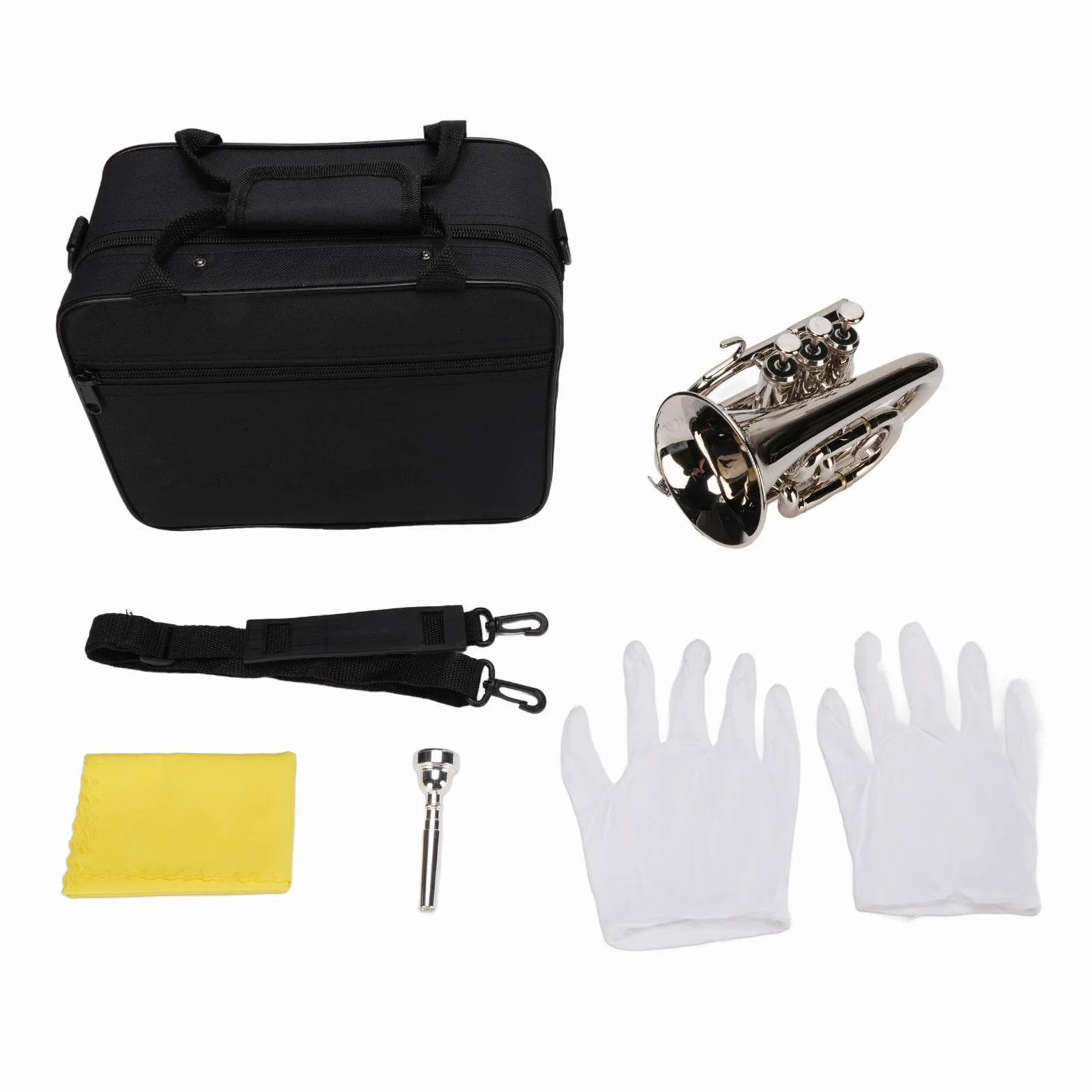 Eujgoov Mini Bb Tromba Set N durabilità in Ottone Placcata Squisita Artigianato Valvola a Doppio Drenaggio Portatile qualità del Suono Eccezionale per i Principianti di Apprendimento