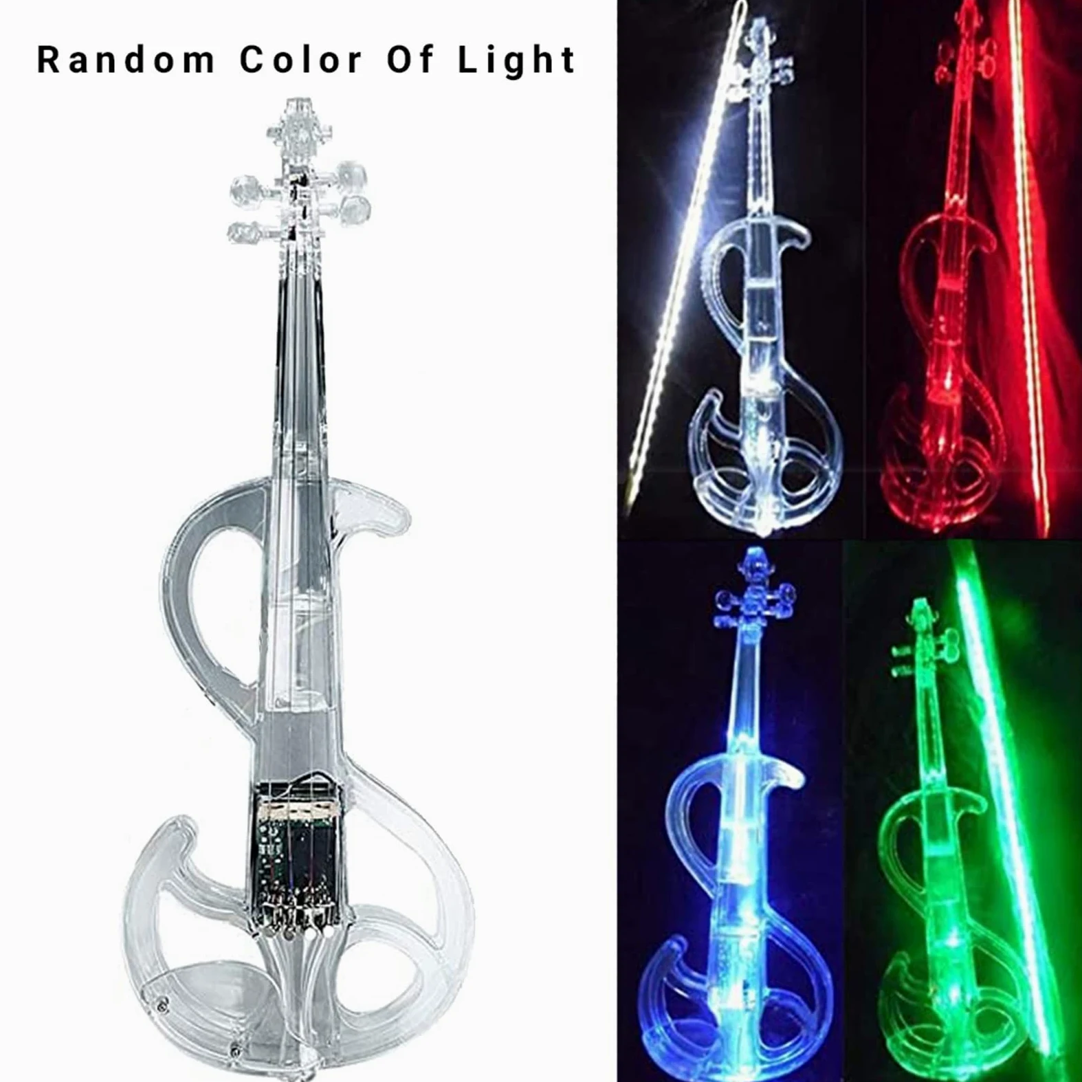 Violon Student 4/4 Violino Elettrico Corpo Trasparente con Arco Violino Colori Luci LED