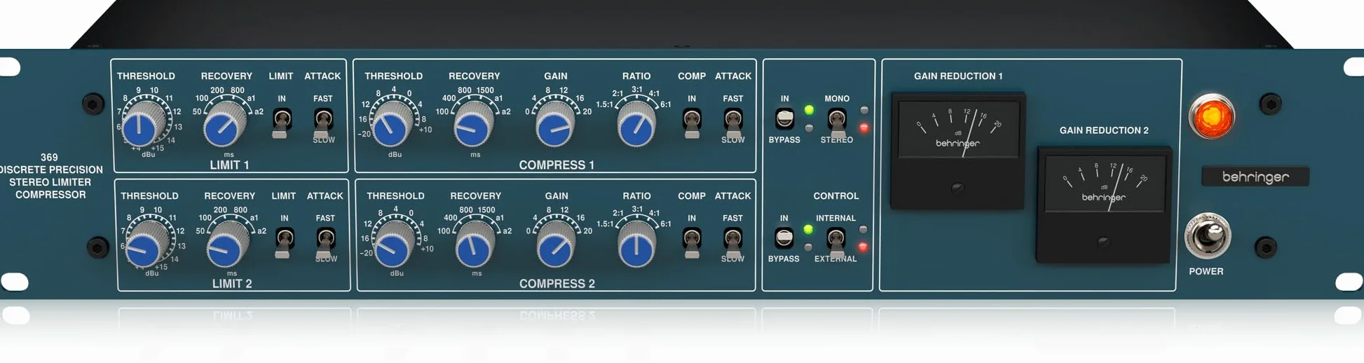 Behringer Classico Compressore Stereo di Precisione a 2 Canali e Limitatore con Trasformatori Midas Personalizzati
