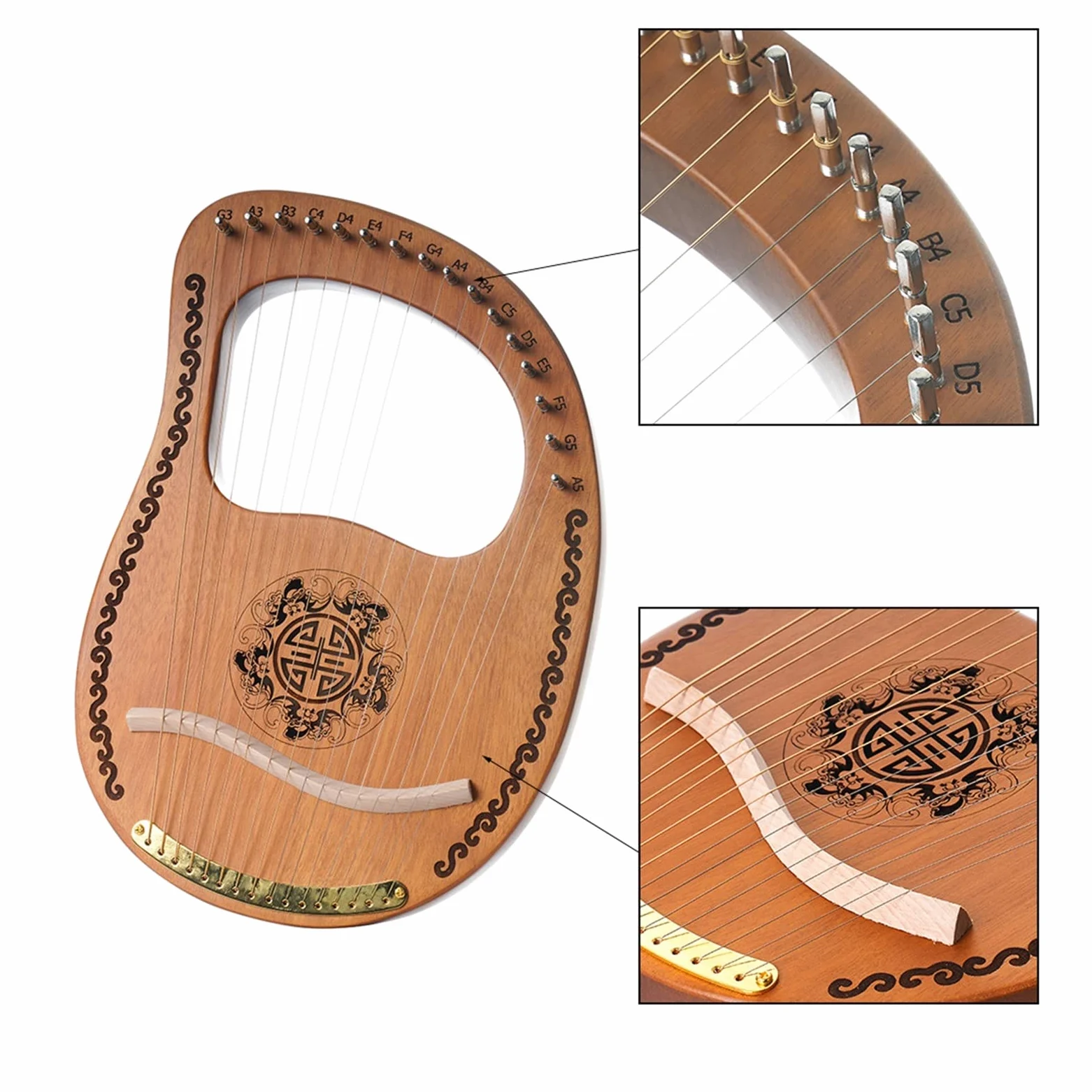 Lyre Harp Strumento Musicale A Lira Portatile Arpa A 16 Corde con Ceppo A Scatola A 16 Corde