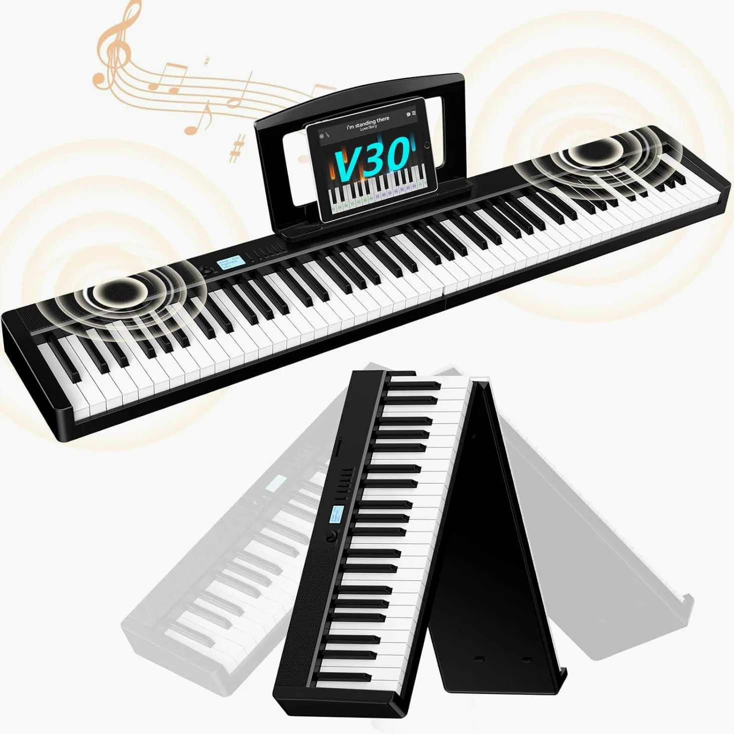TERENCE Pieghevole Pianoforte Digitale 88 Tasti semi-pesati con batteria da 1800 mAh Altoparlanti 2x5W Bluetooth interfaccia MIDI supporto per spartiti Borsa adesiva Cavo audio con Pedale di sostegno