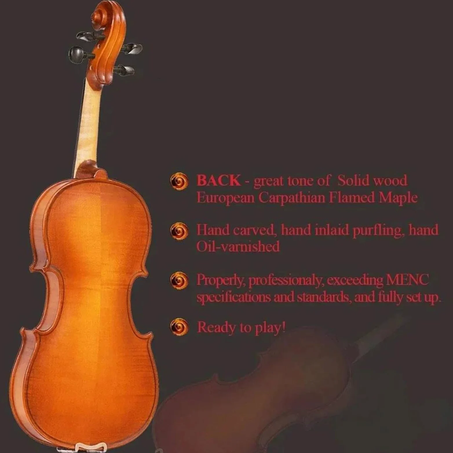 Kit Di Violino Professionale Violino 4/4 A Grandezza Naturale Violino Acustico In Legno Massello Intagliato E Verniciato A Mano
