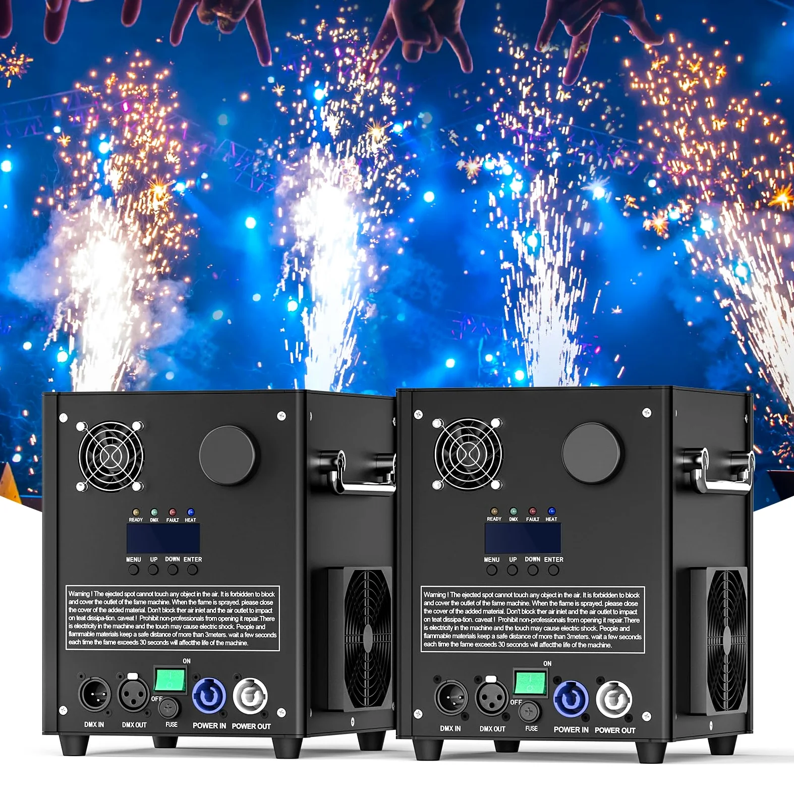 700W Macchine Pirotecniche con Flightcase, Macchina a Scintilla Fredda Display LCD d-mx512 con Telecomando per Bar Party Halloween Natale Matrimonio(2pcs Macchine con Flightcase)