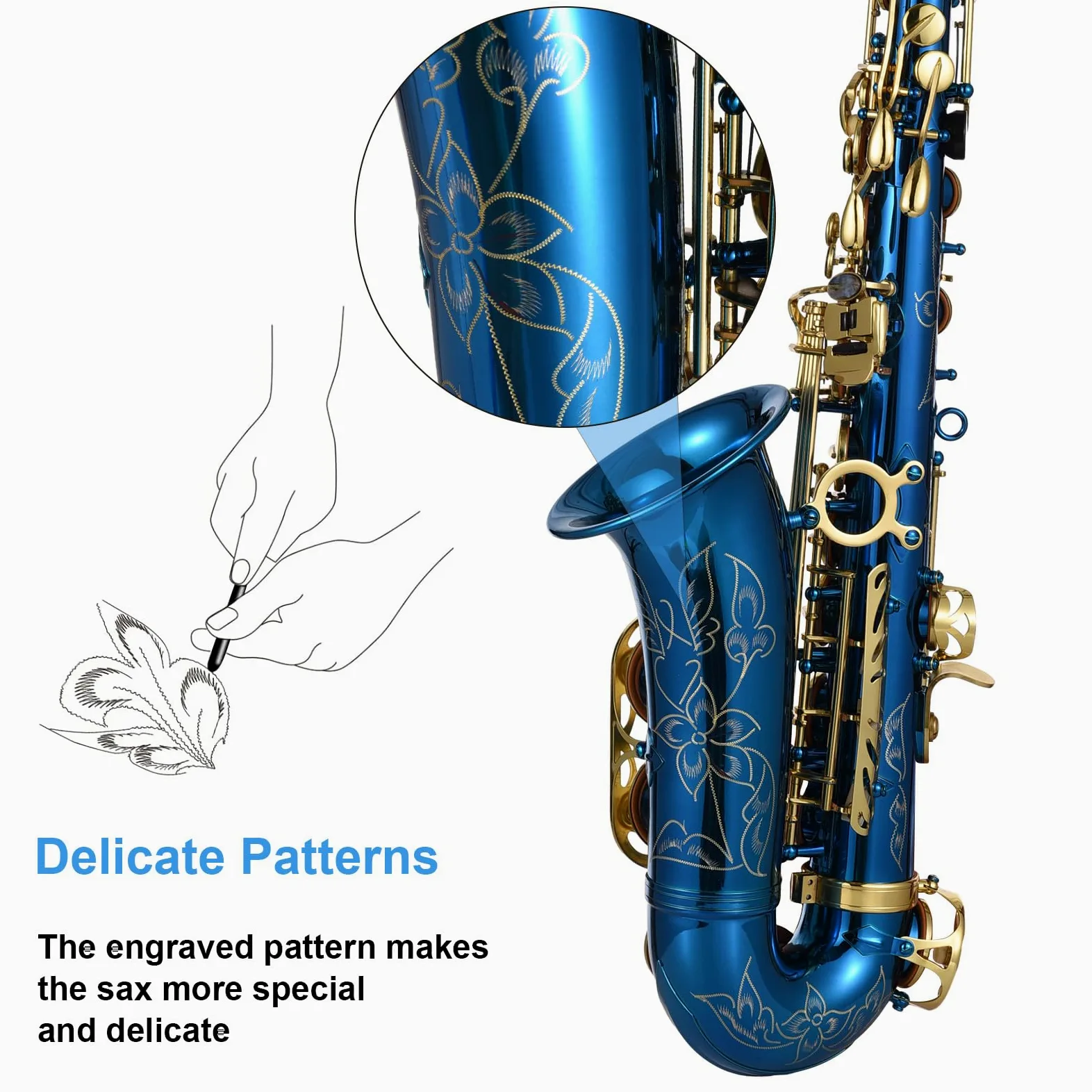 Sax in ottone inciso,Ottone inciso Mib Mi bemolle Sassofono contralto Sax Abalone Bottoni in conchiglia Strumento a fiato con custodia Guanti Panno per pulizia Spazzola per cintura