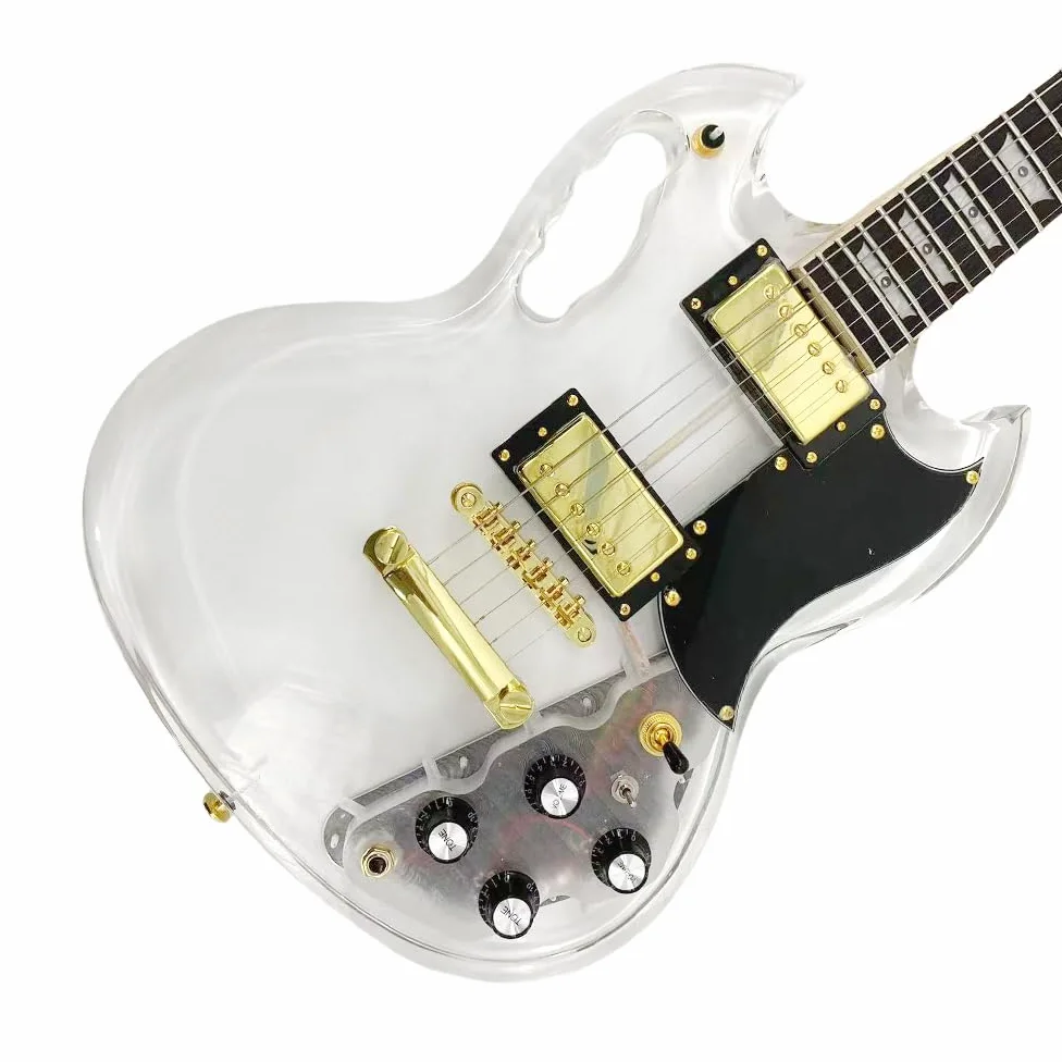 Chitarra elettrica con luce LED trasparente corpo in acrilico trasparente chitarra collo acero tono dolce (kit-led-sg)