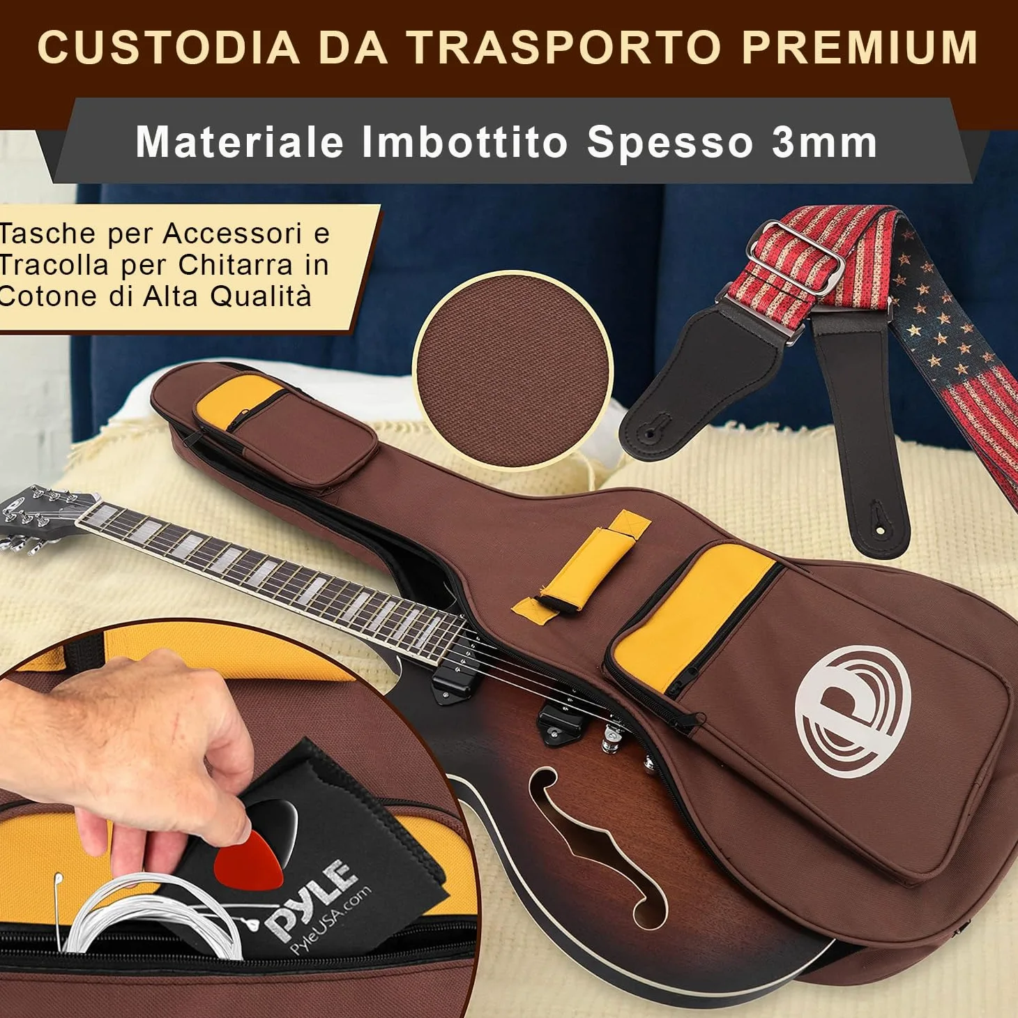 Pyle Chitarra Elettrica Semi-Hollow, Kit Chitarra Elettrica, Stile Jazz, 6 Corde con Borsa e Accessori, Full Size 106 cm