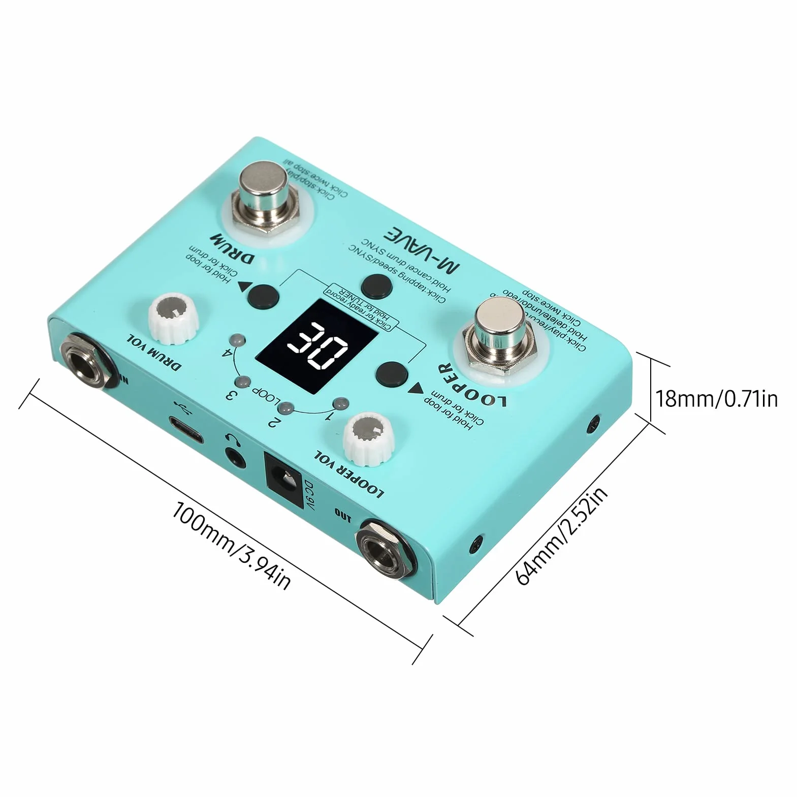 LOST TEMPO Pedale Effetti Drum & Looper 2-in-1 Mini Effector - Doppio Pedale per Chitarra con 30 Tamburi e 4 Loop - Sintonizzatore ad Alta Precisione
