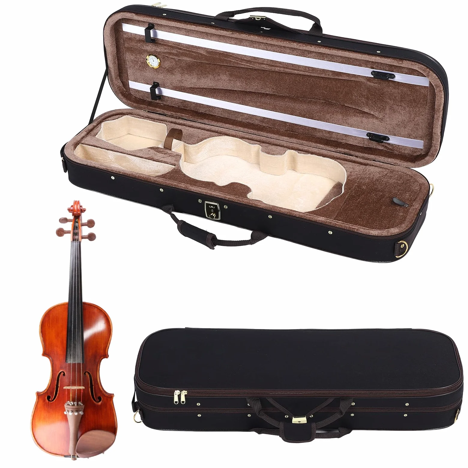 flexman Scatola per Violino 4/4, Custodia Rigida per Violino con Manico Portatile 2 Tracolle, Borsa da Viaggio per Violino, Custodia Protettiva per Strumento