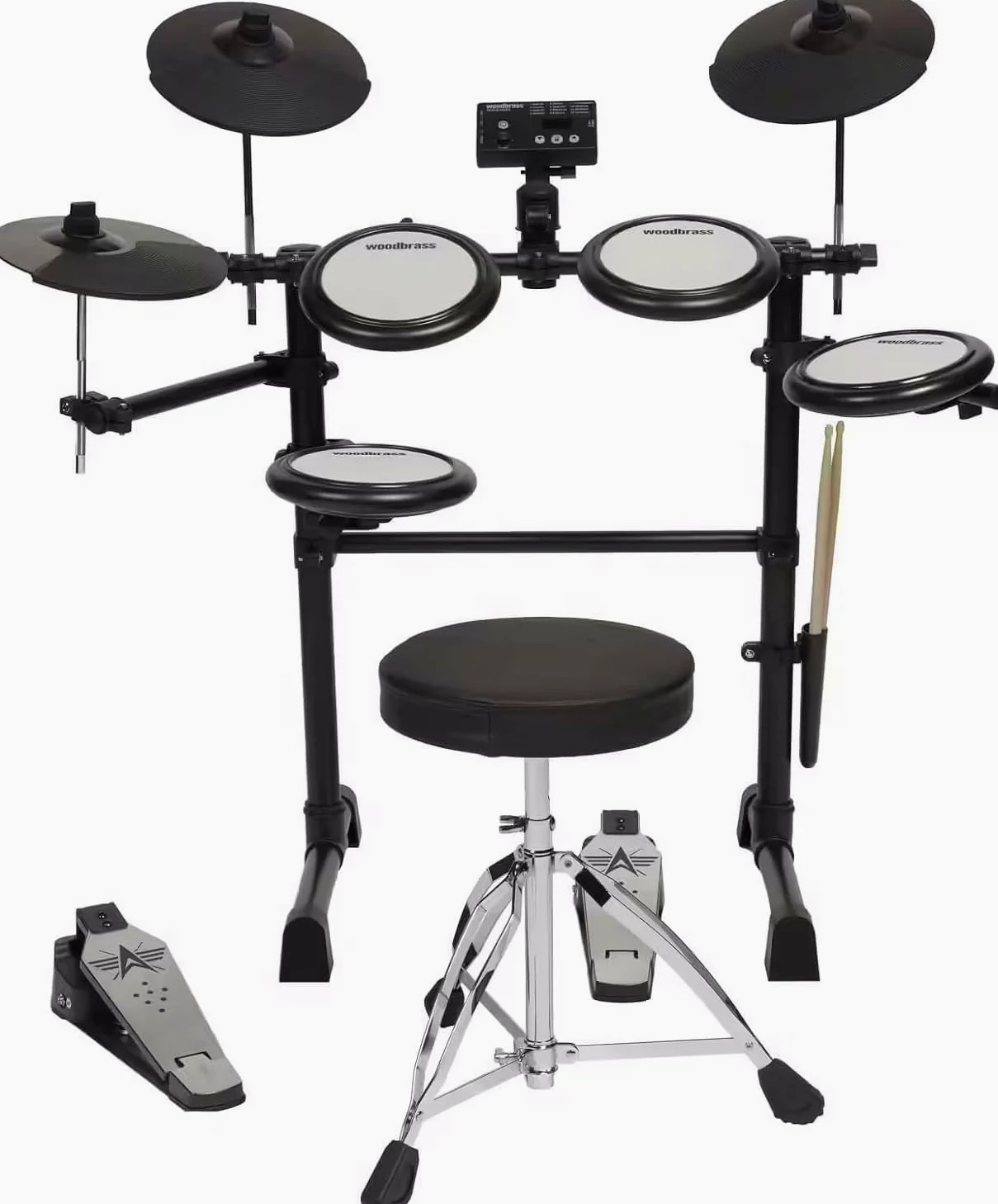 Woodbrass DDX10-MESH Batteria elettronica - Kit completo ideale per principianti bambini e adulti, Pronta all'uso, Accessori inclusi - Pads con pelli mesh realistiche, naturali, silenziose