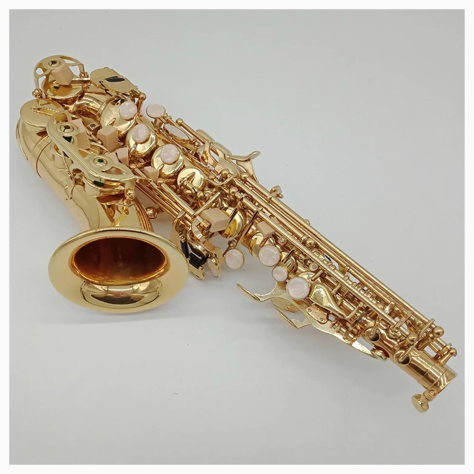 Set di Sassofono Laccato in Oro Curvo Soprano Sax Bocchino Reeds Collo Accessori per Strumenti Musicali Studente di sassofoni