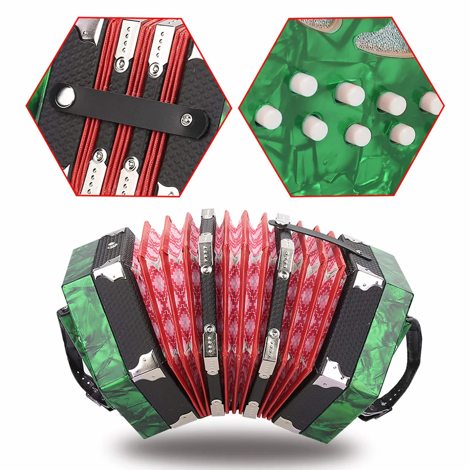 Kit fisarmonica per principianti HaloVerde con fisarmonica a 20 bottoni, strumento musicale ideale per l'apprendimento con una comoda borsa per il trasporto (Verde)