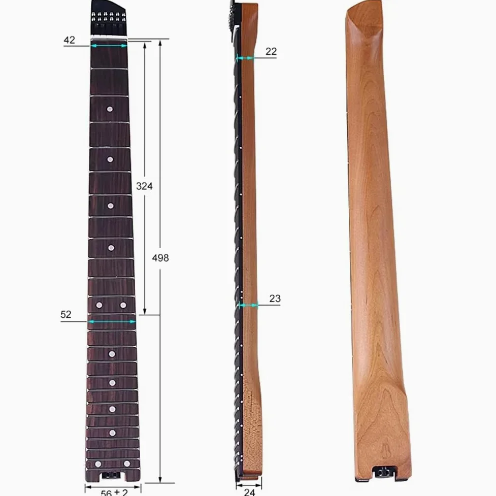 Chitarra da Viaggio Elettrica Manico Headless Acero Canadese Tostato 24 Larghezza 5.6cm Tastiera In Palissandro per 6 Corde