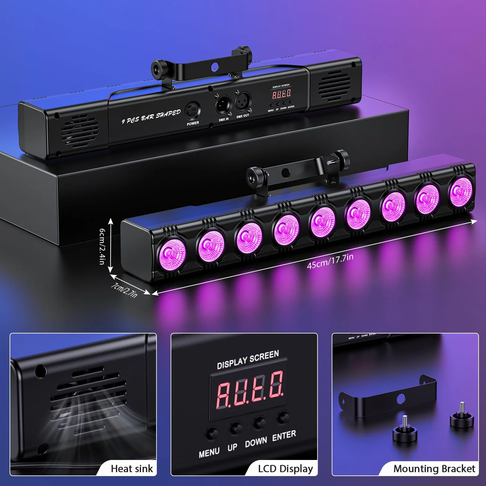2 Pezzo Wallwasher Barra Luminosa LED,9 x 6W RGBW Luce da Palcoscenico Luci Discoteca con Remoto Controllo,DMX 512 Strobo Faretto LED per DJ Feste,Nozze,Esterno,Halloween,Natale