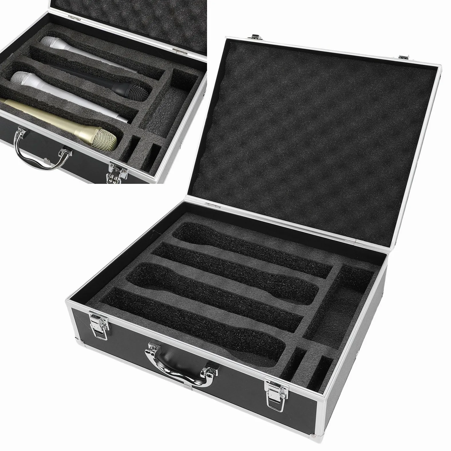 Custodia per microfono wireless, custodia rigida in alluminio per 4 microfoni, ricevitori, trasmettitori con rivestimento in schiuma