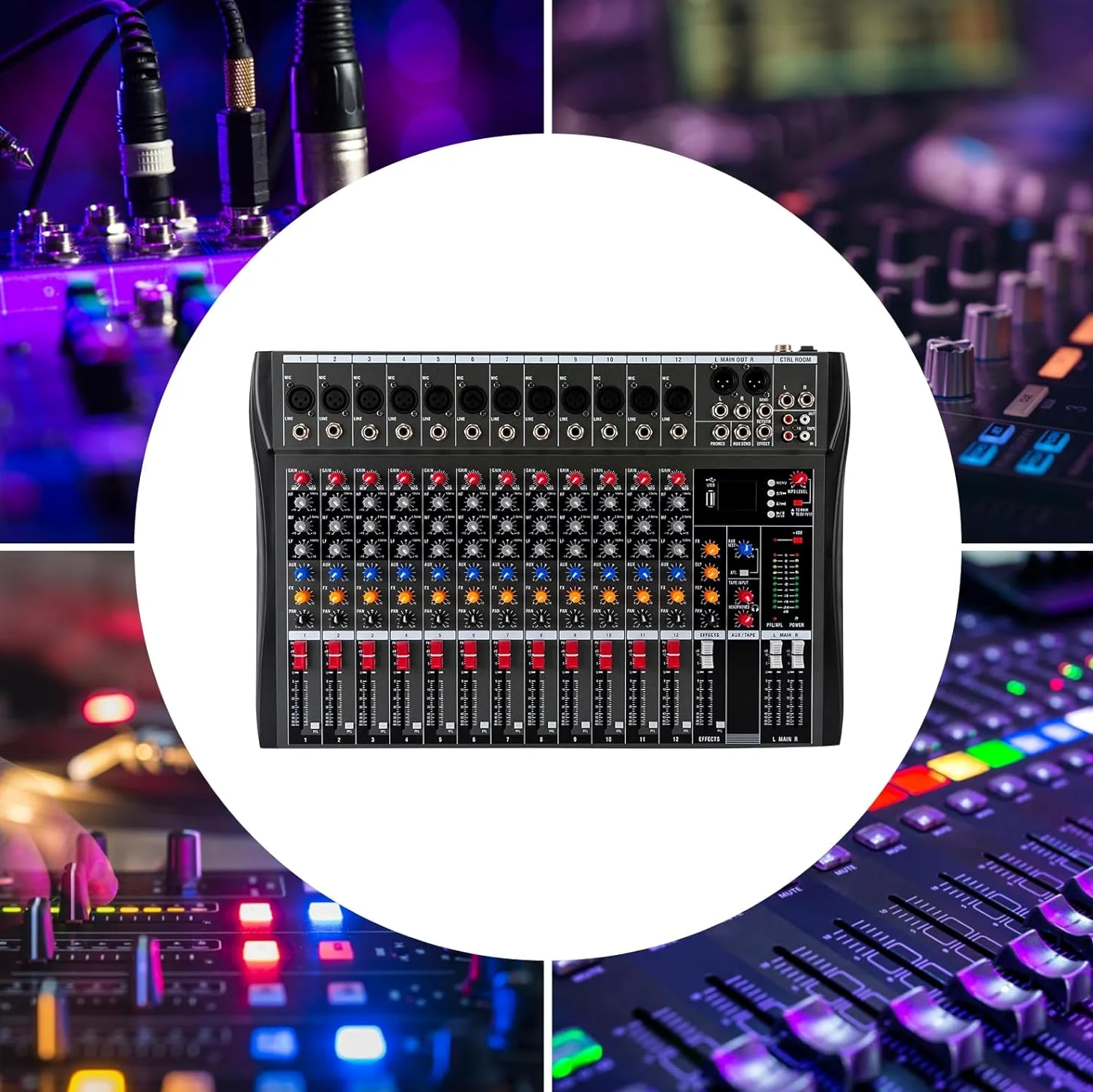 Console audio a 12 canali, amplificatore per studio Mixe Live Mixer Bluetooth USB, per registrazione DJ Stage Karaoke Bar Live Streaming